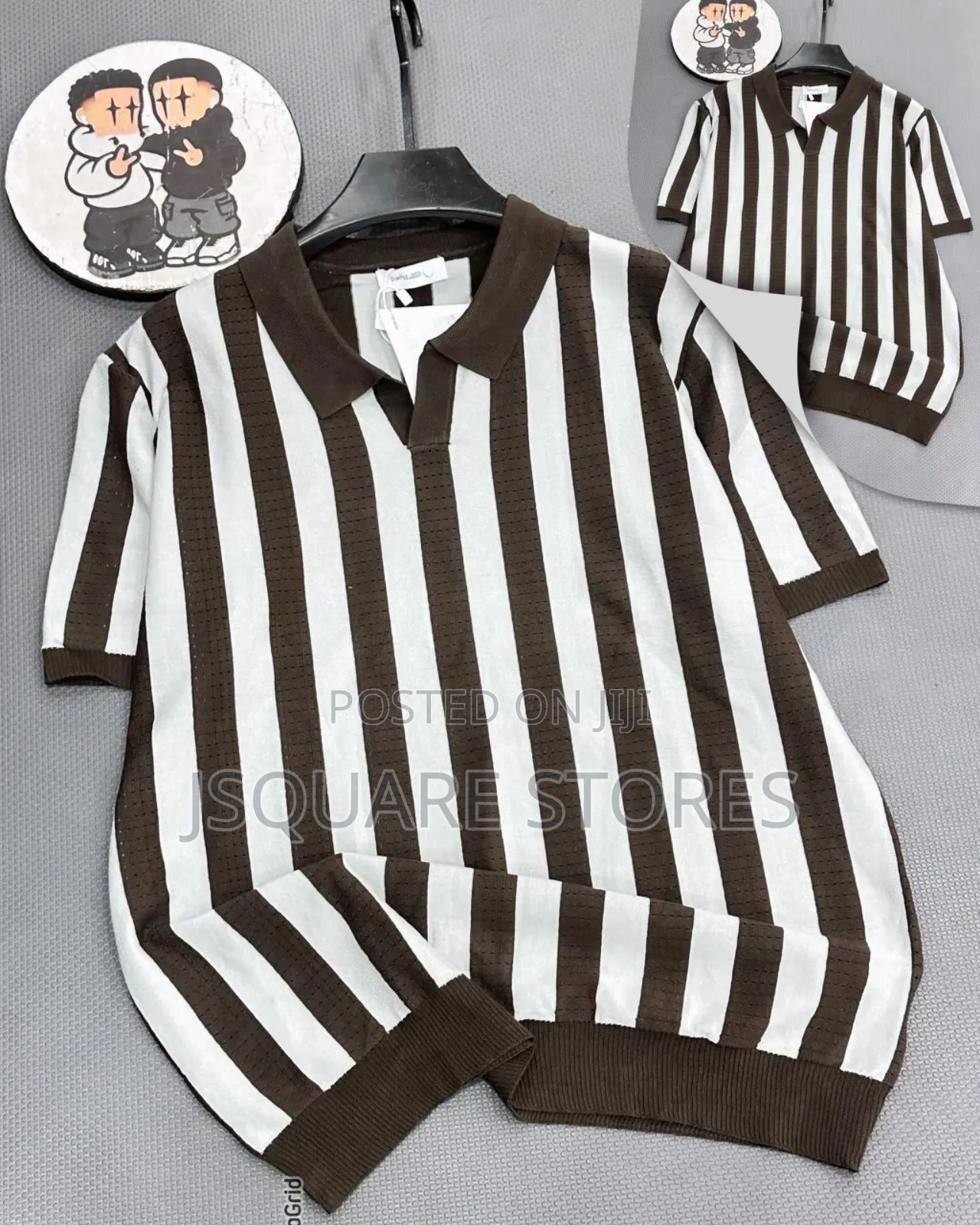 Luxurious Plain and Stripe Collar Neck Top for Men