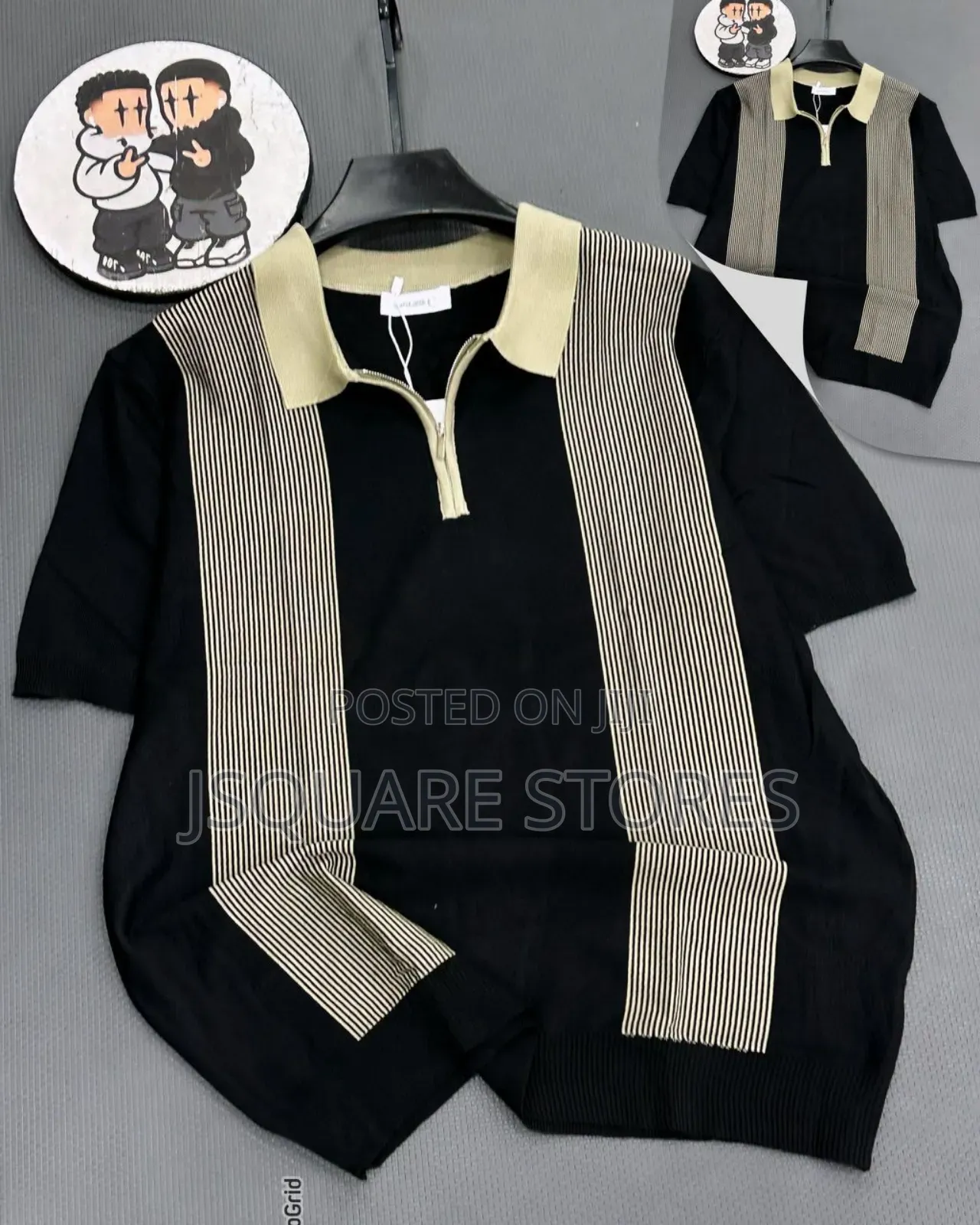 Luxurious Plain and Stripe Collar Neck Top for Men