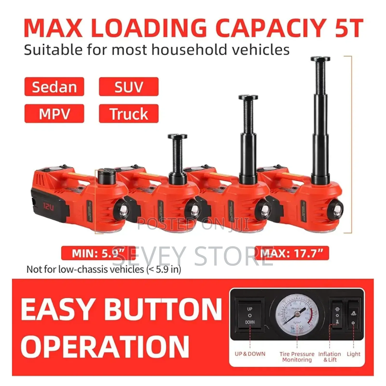 Car Electric Hydraulic Car Jack Kit 5 Ton 12v Portable Lift Rang