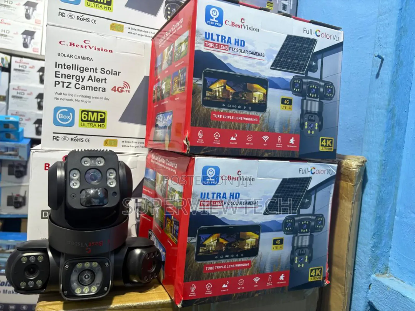 Solar Cctv Digital Triple Camera, 10mp Full Hd Color Display