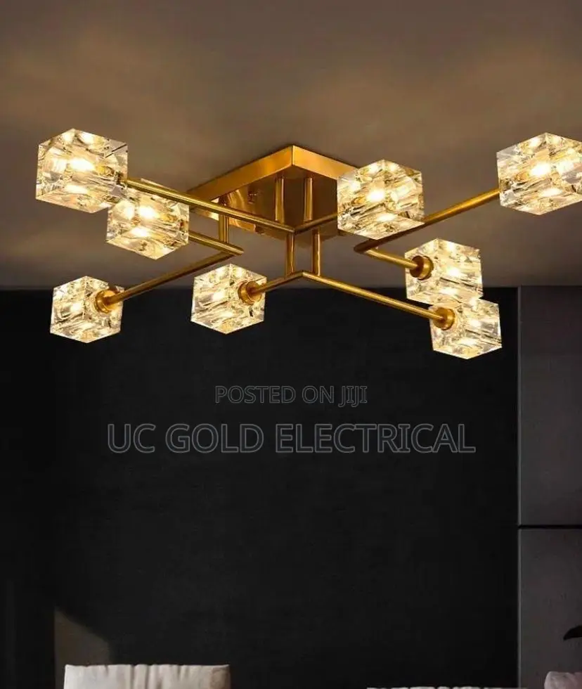 Light Luxury All Copper Living Room Ceiling Lamp, Crystal