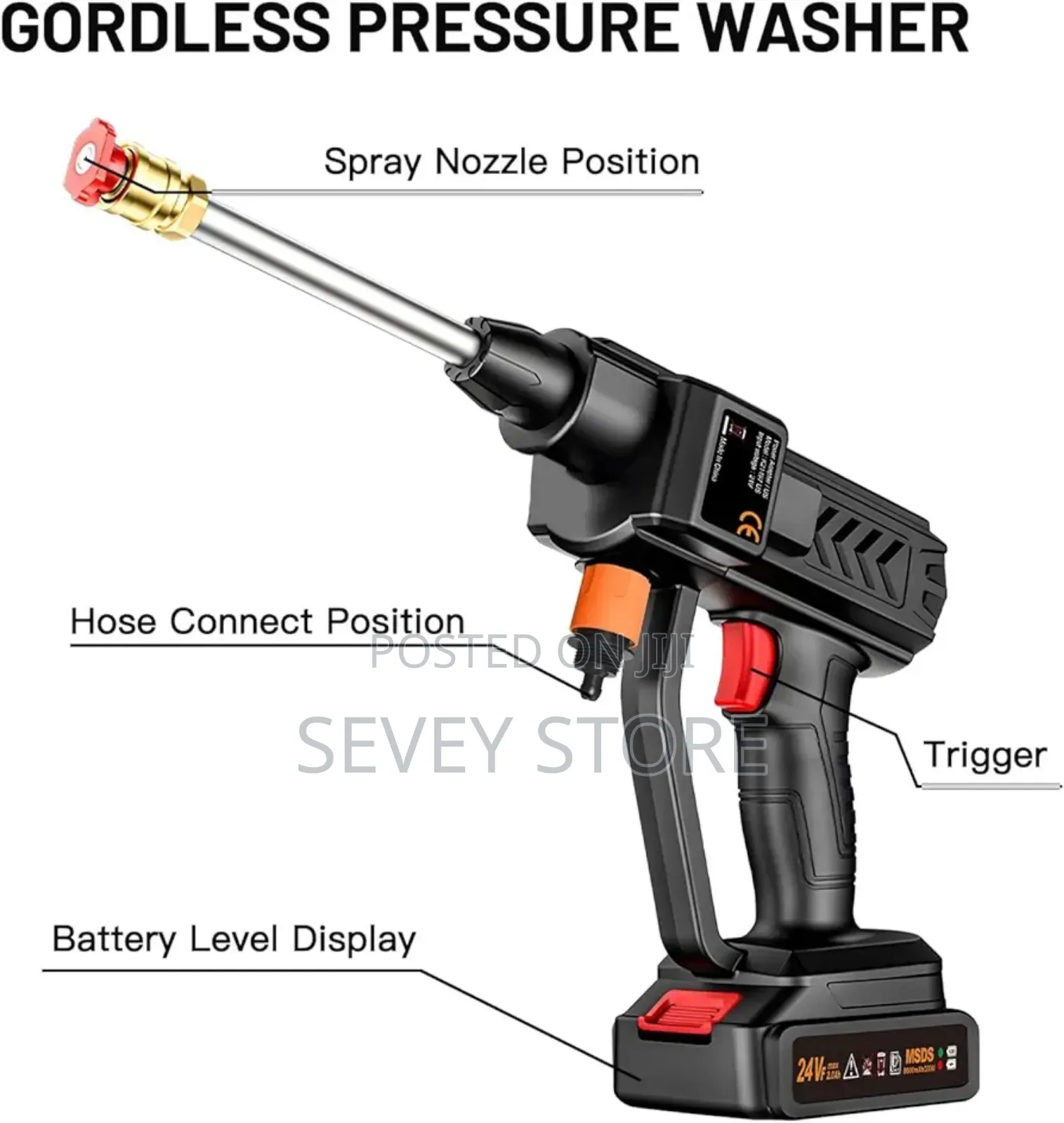 Cordless Pressure Washer, 6-in-1 Nozzle Portable Battery