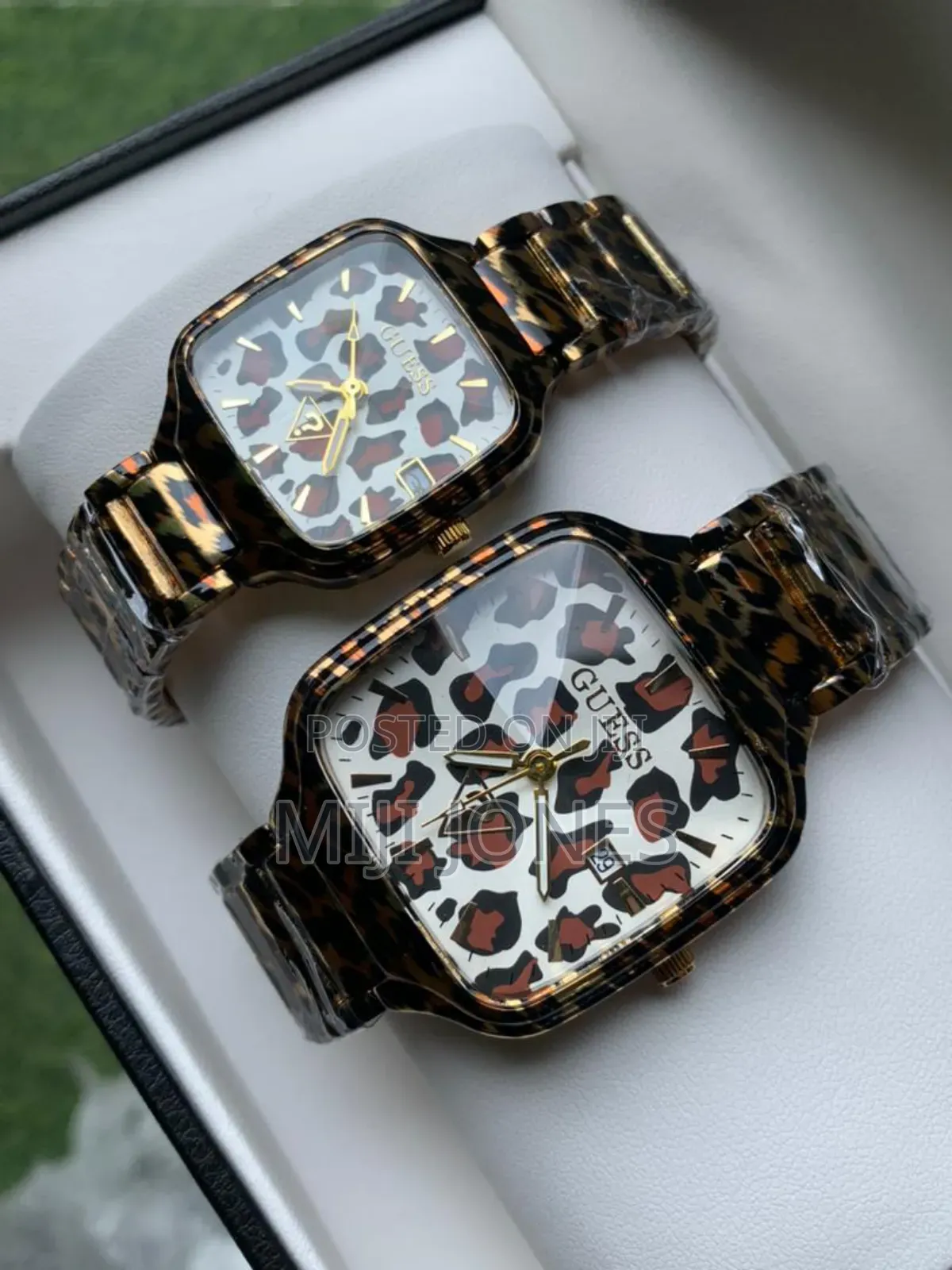Guess Inspired His Hers Leopard Print Chain Watch