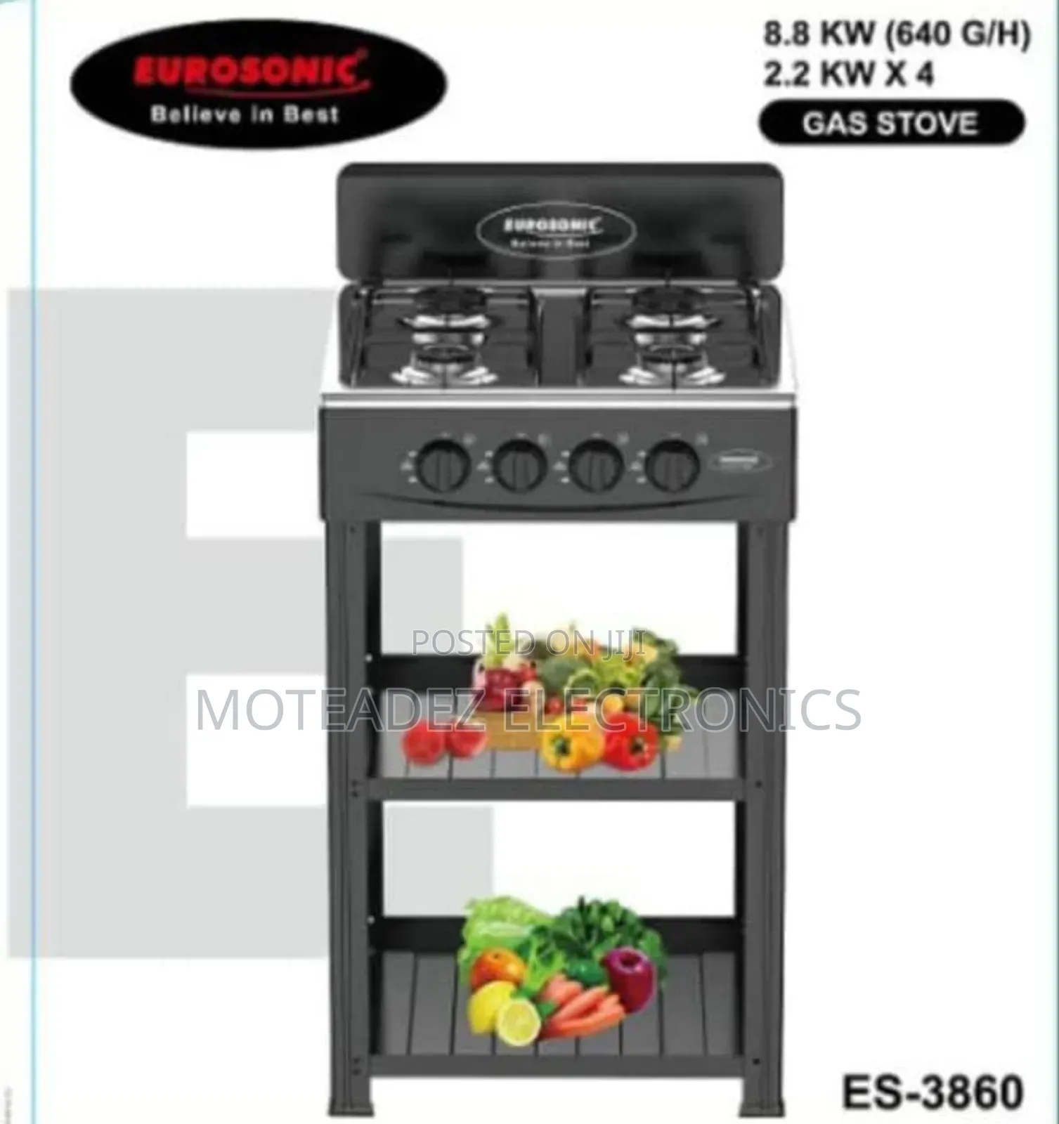 Eurosonic 4 Burners Cast Iron Non Stick Standing Gas Cooker