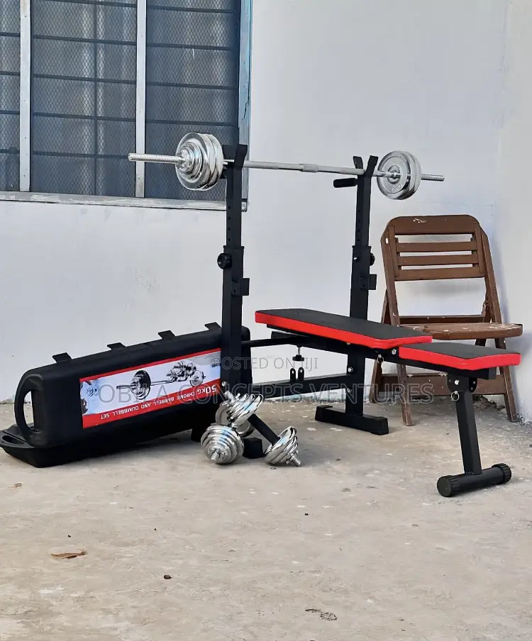 Adjustable Weight Lifting Bench With Bars And Weight
