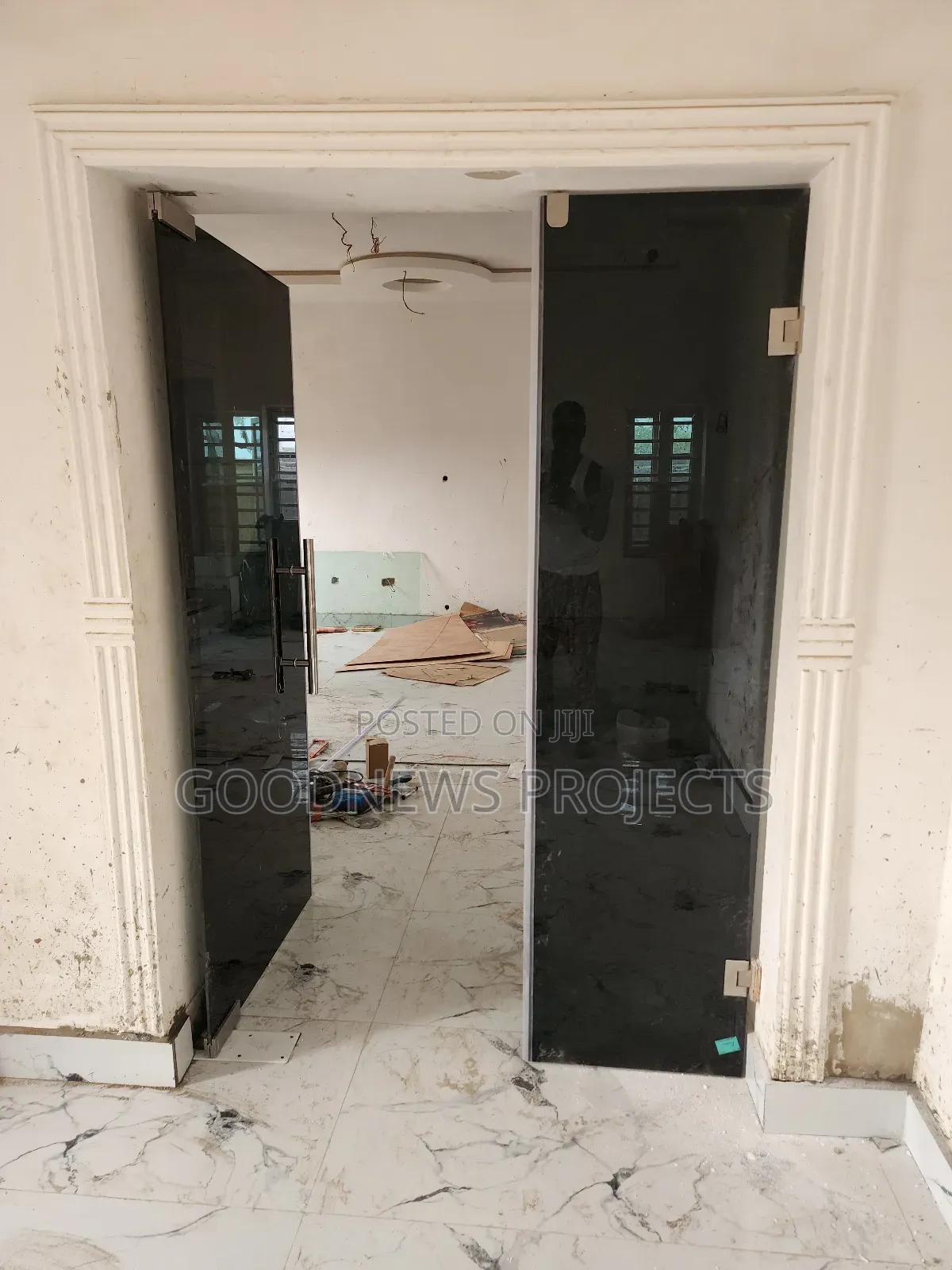 Double Grey Swing Glass Door