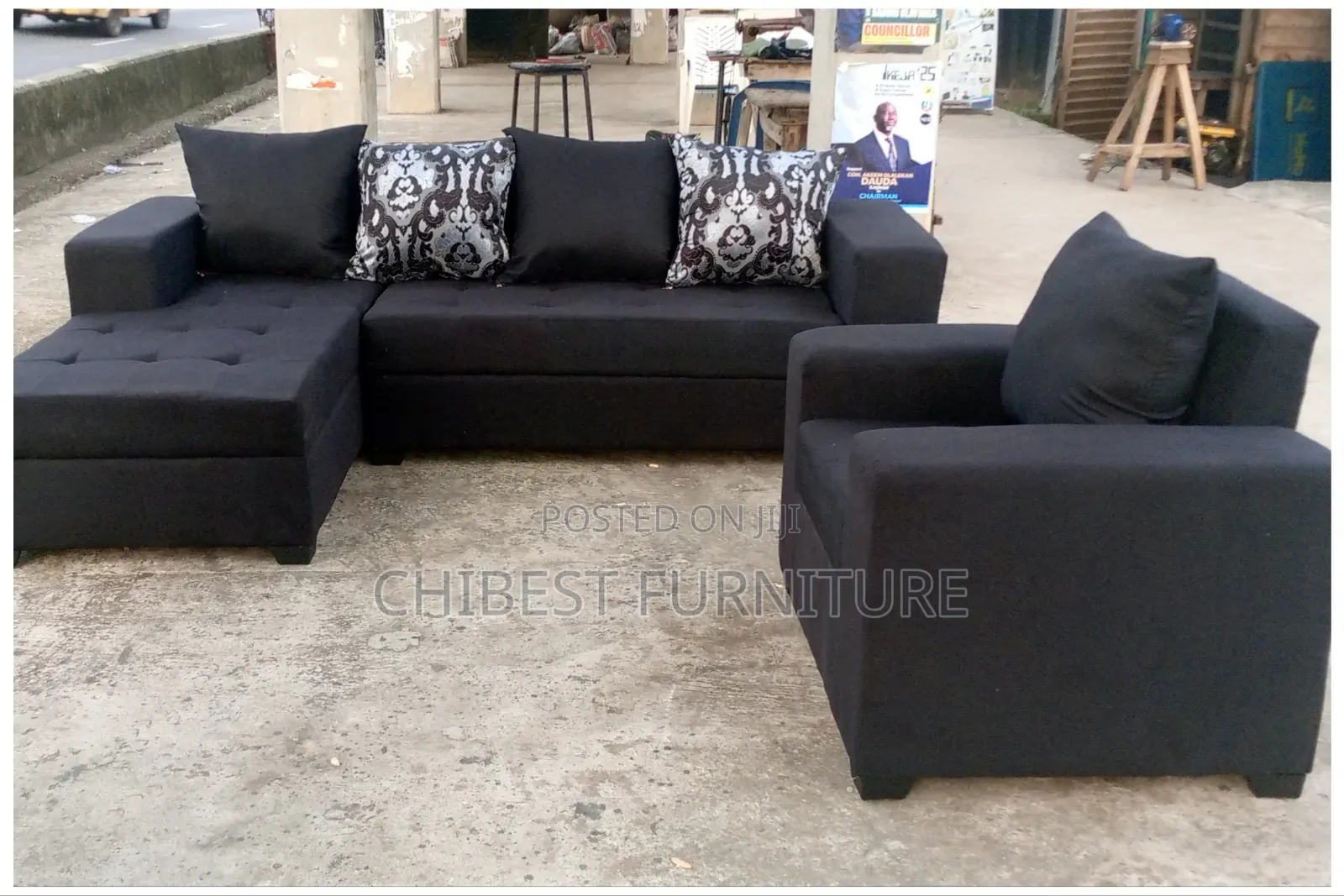New Black Colored L Shaped Sofa Sets for Homes or Office