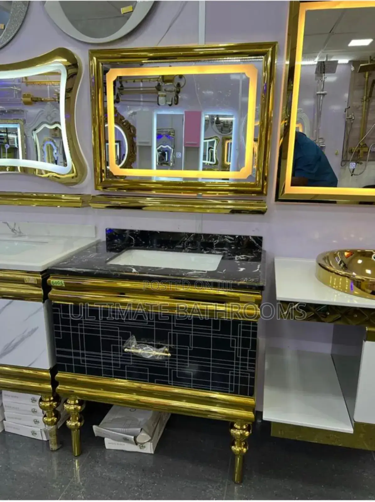 Black and Gold 80cm Dinning Cabinet With Led Mirror
