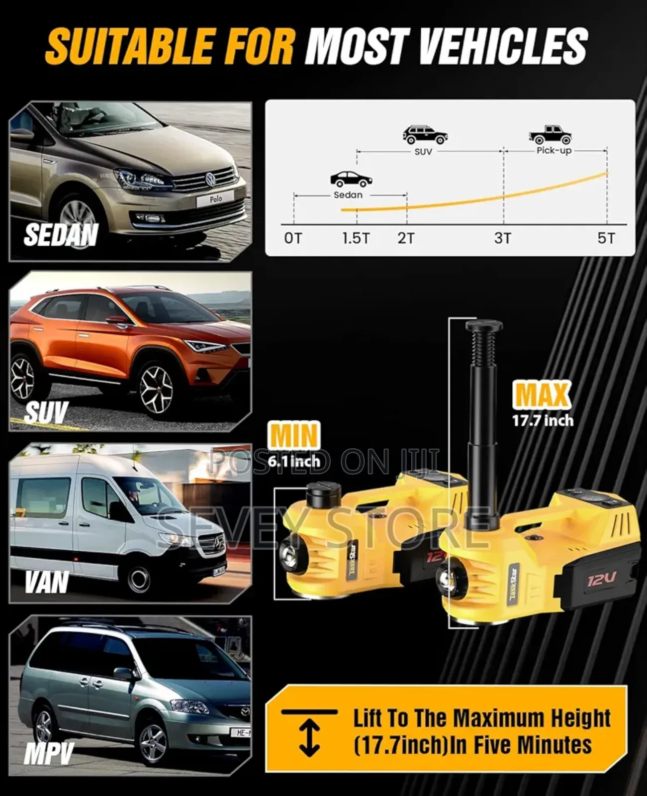 Electric Car Jack Kit: 5 Ton 12v Hydraulic Jack Lift