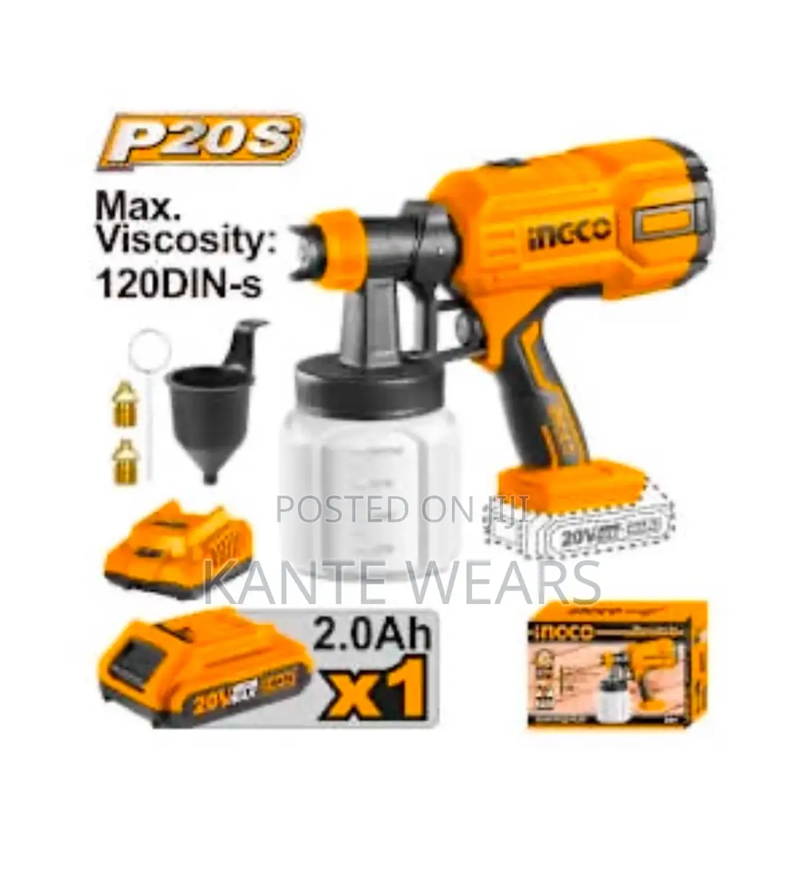 Ingco Cordless Paint Spray Gun With Battery and Charger- 20v
