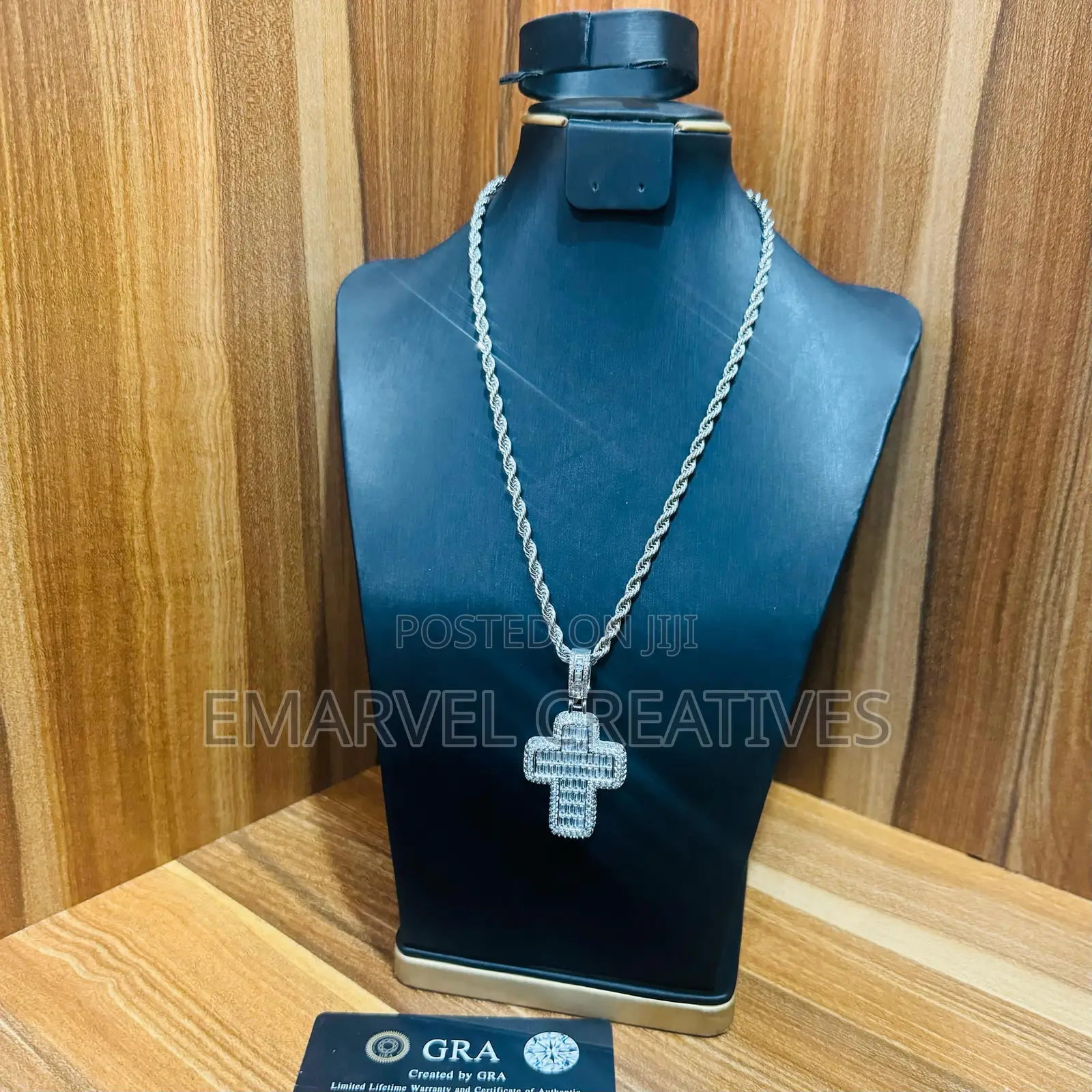 Twisted Necklace Chain With Mossanaite Cross Pendant