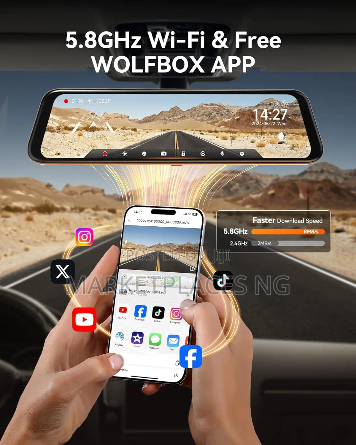 Wolfbox G850 12" Mirror Dash Cam With Voice Control GPS