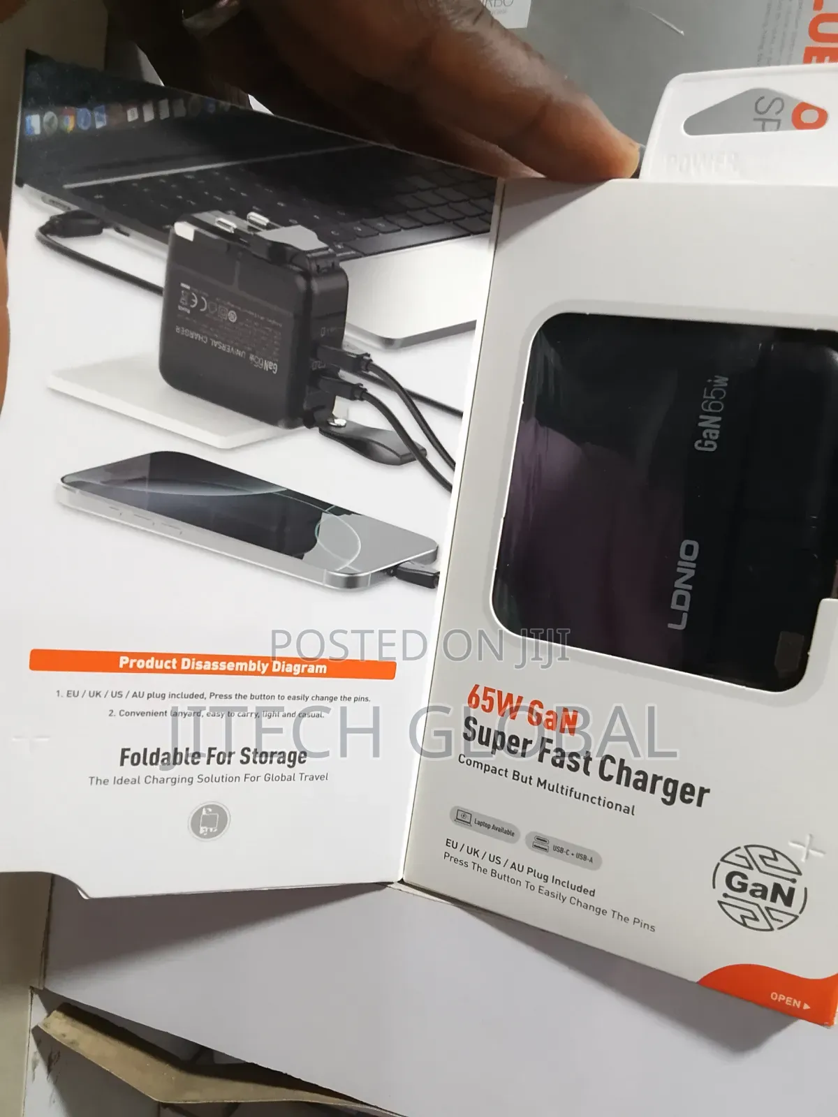 Gan Supper Fast Travel Adapter Charger$ Usb C Usb a-65w
