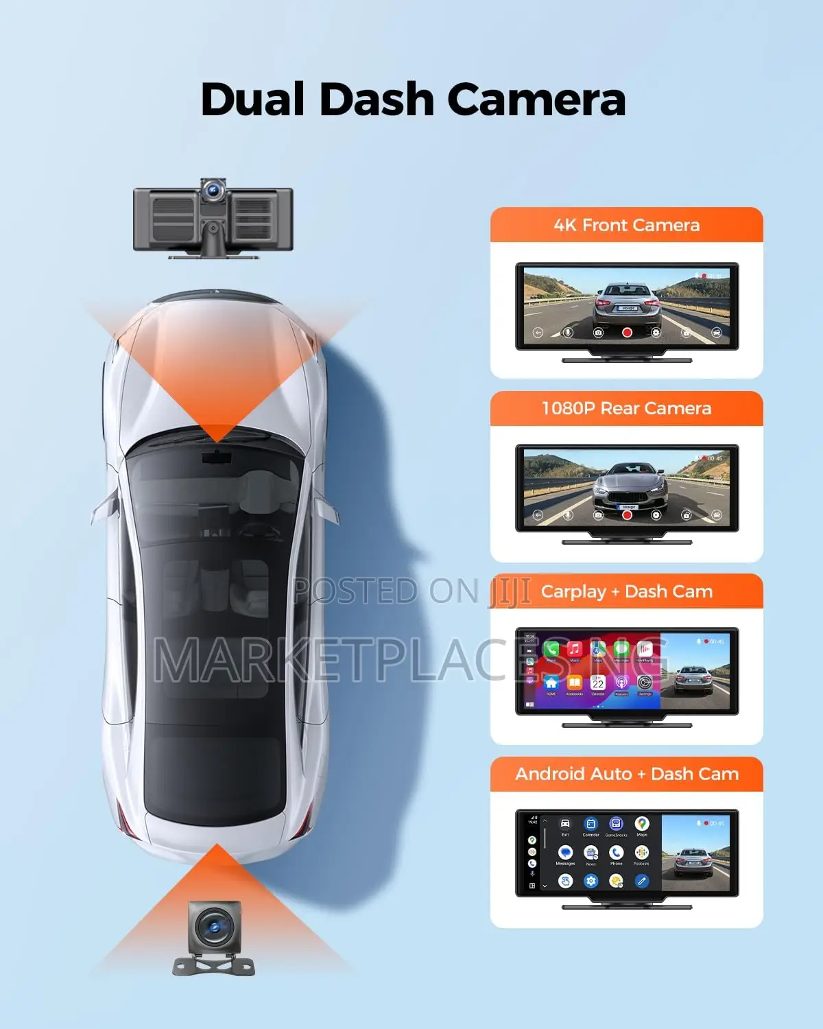 Wireless Carplay Android Auto Car Stereo With Dash Cam