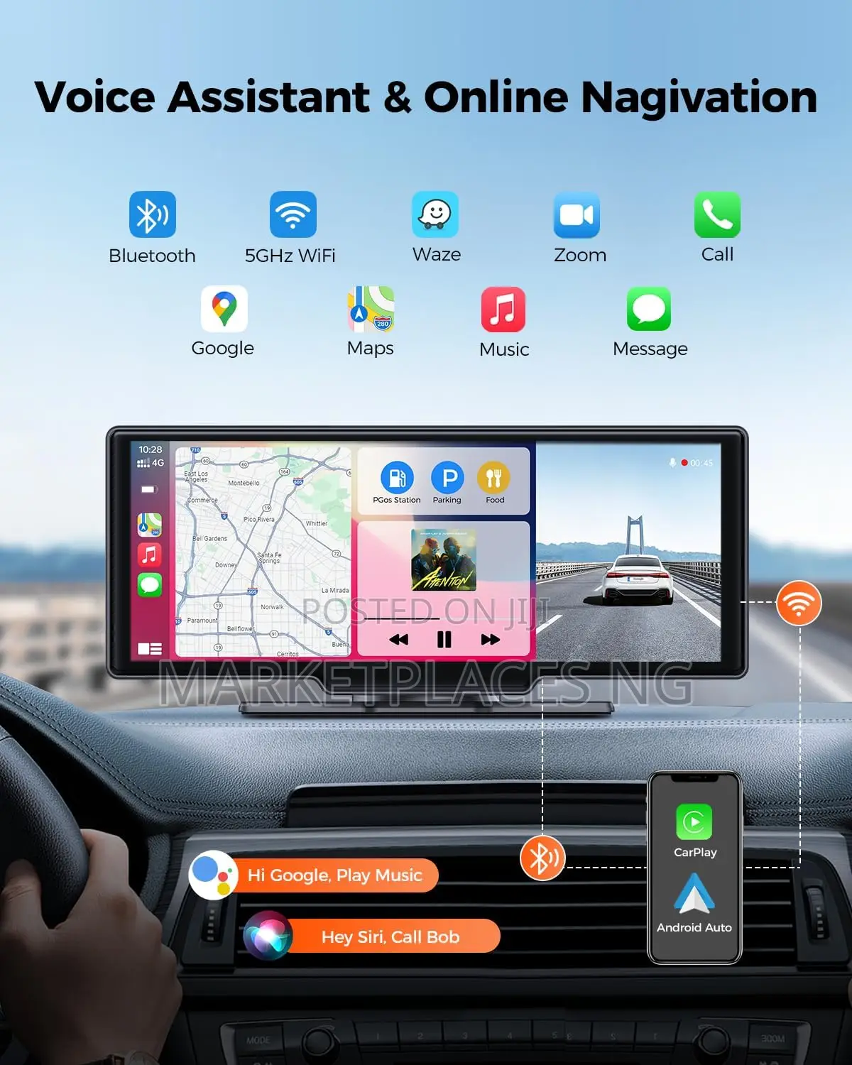Wireless Carplay Android Auto Car Stereo With Dash Cam