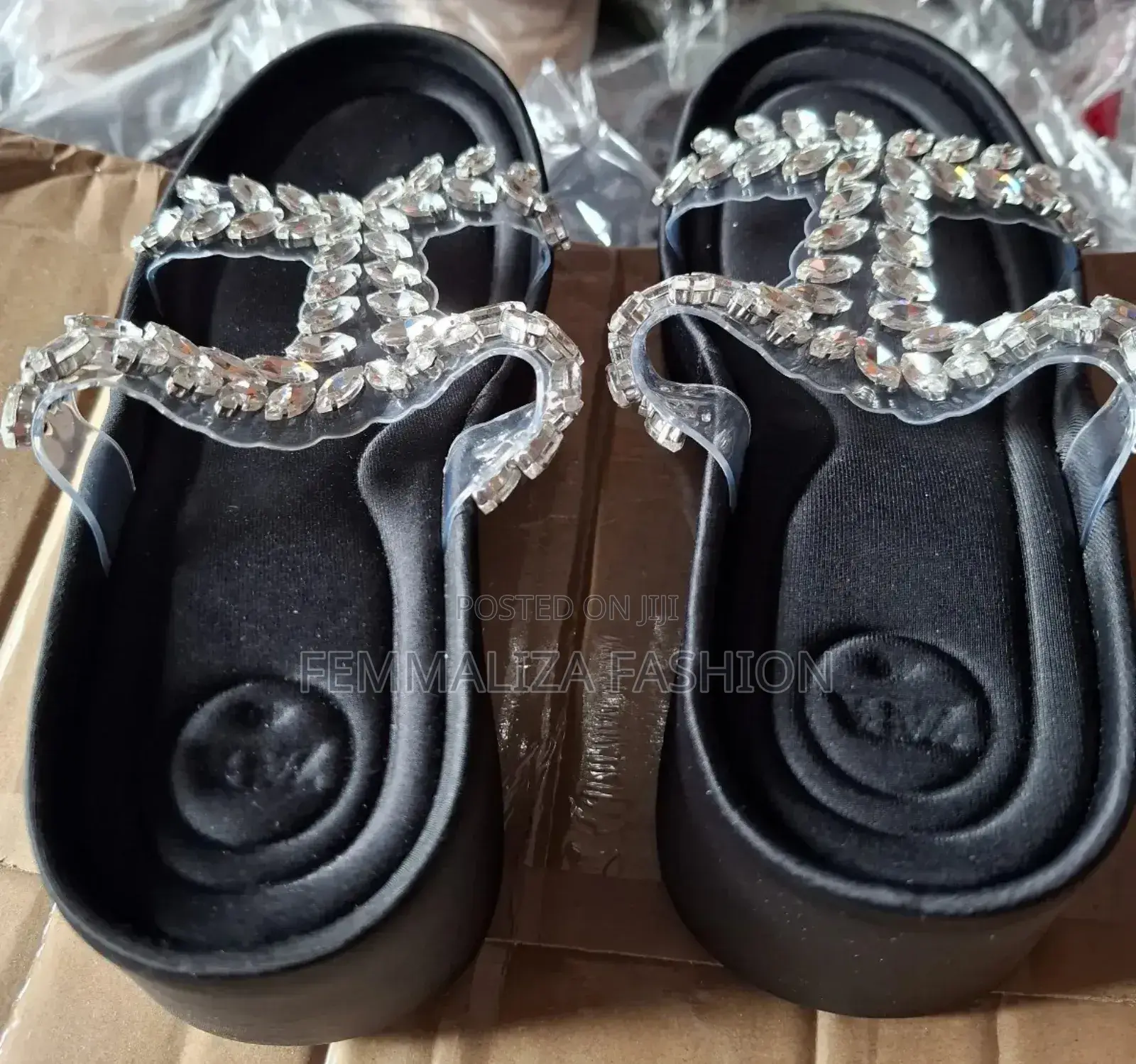 Ladies Rhinestone Wedge Slippers