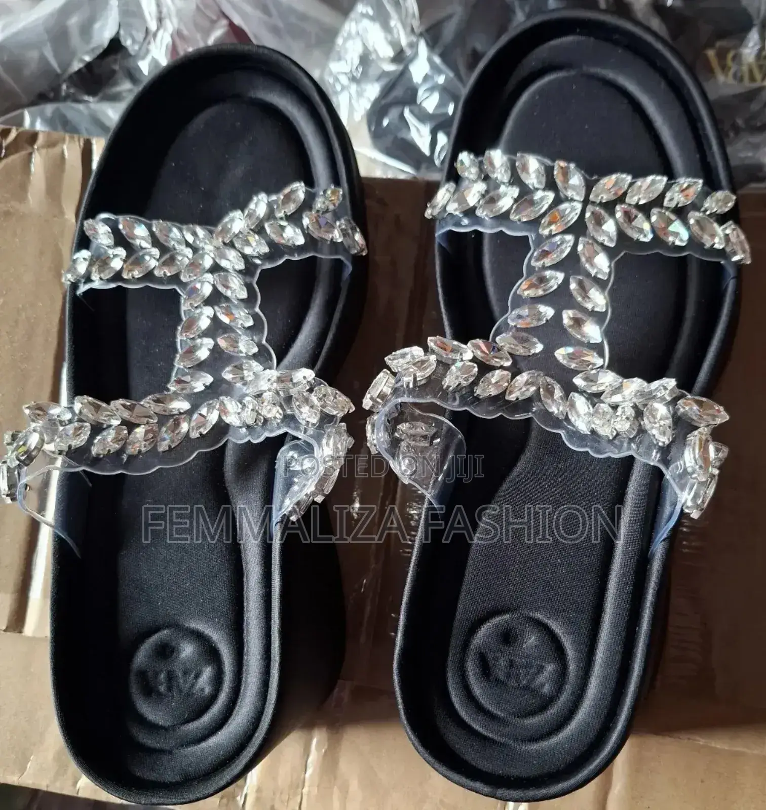 Ladies Rhinestone Wedge Slippers