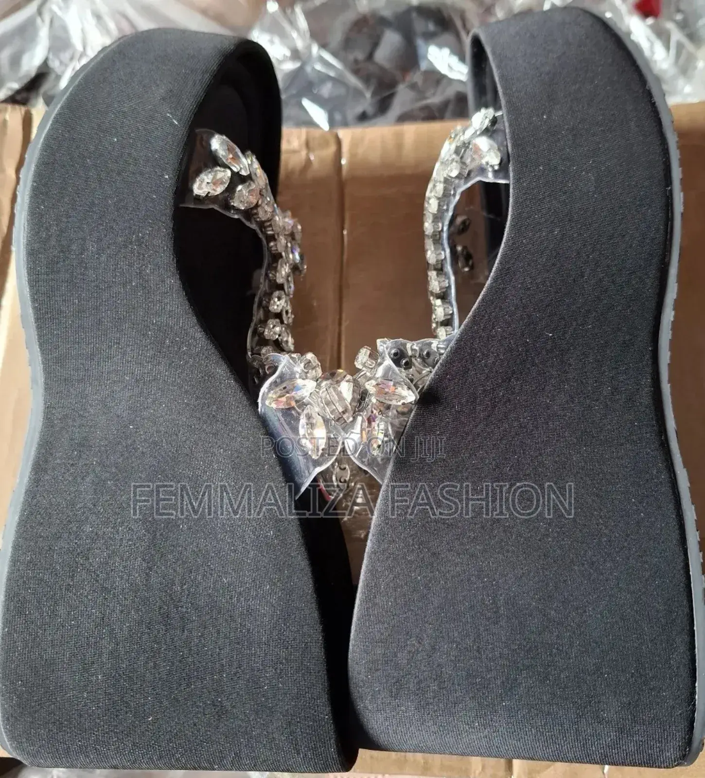 Ladies Rhinestone Wedge Slippers