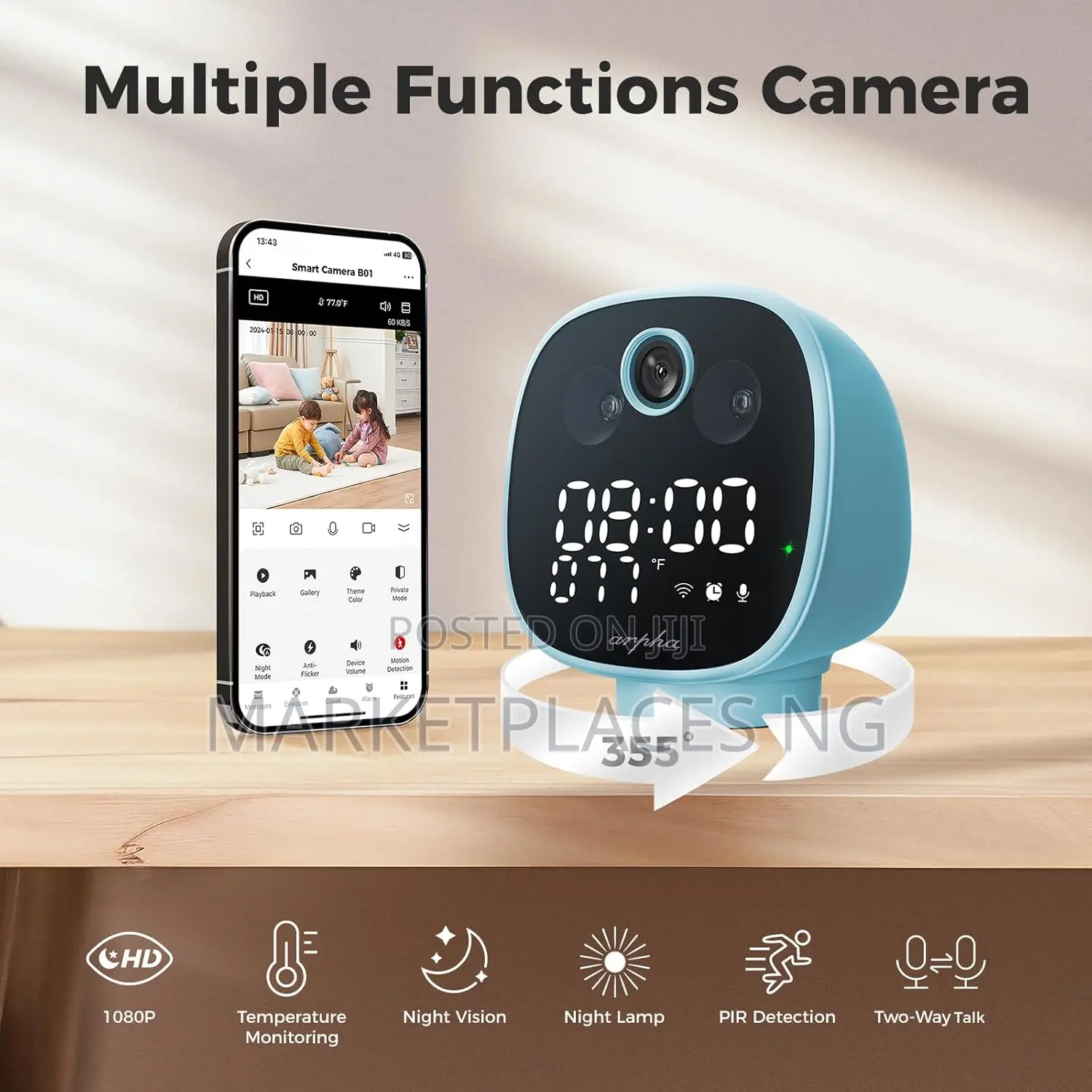1080p Wifi Baby Monitor With App, 355° Pan Night Vision