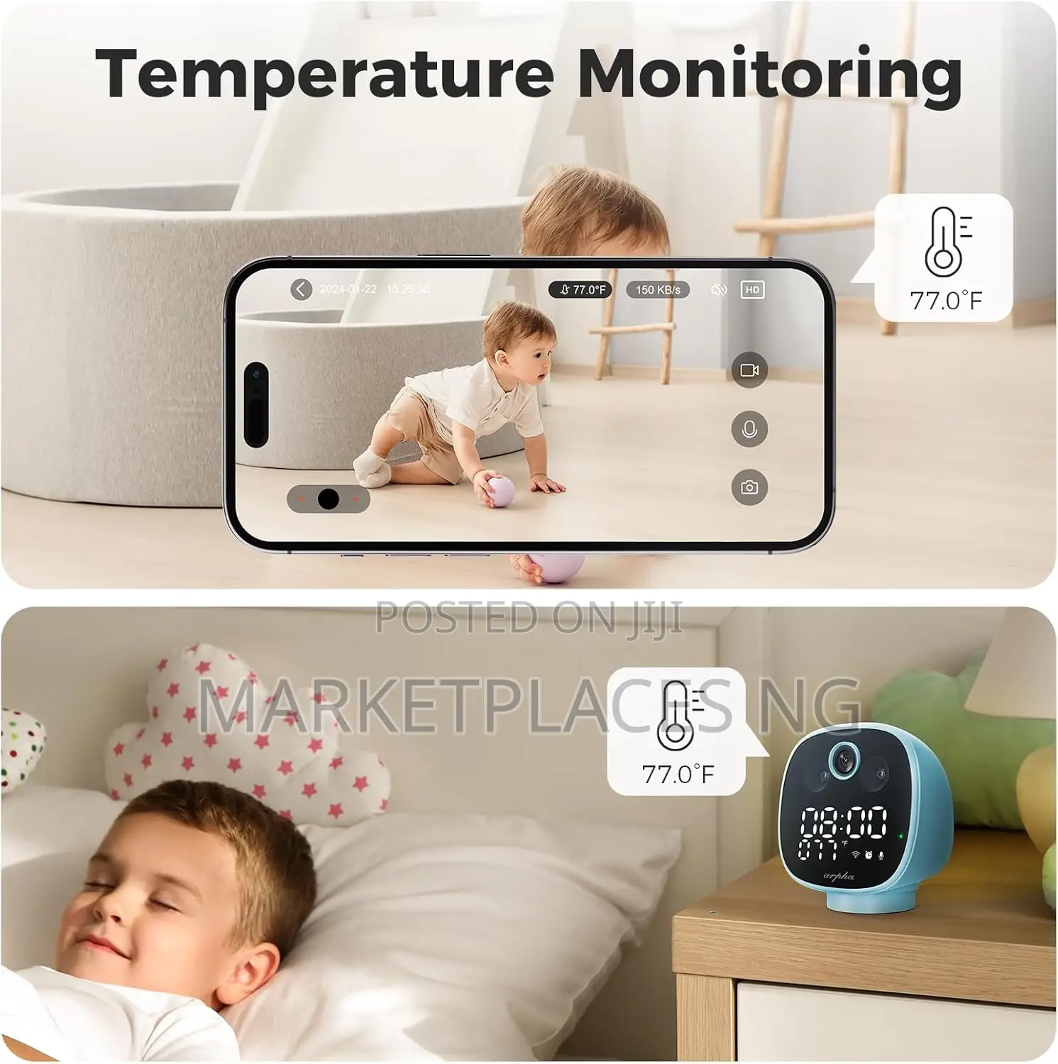 1080p Wifi Baby Monitor With App, 355° Pan Night Vision