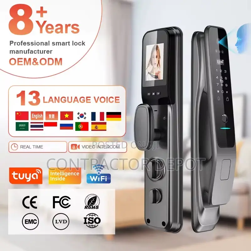 Face Tuyawifi Smart Lock With Fingerint Rechargeable Battery