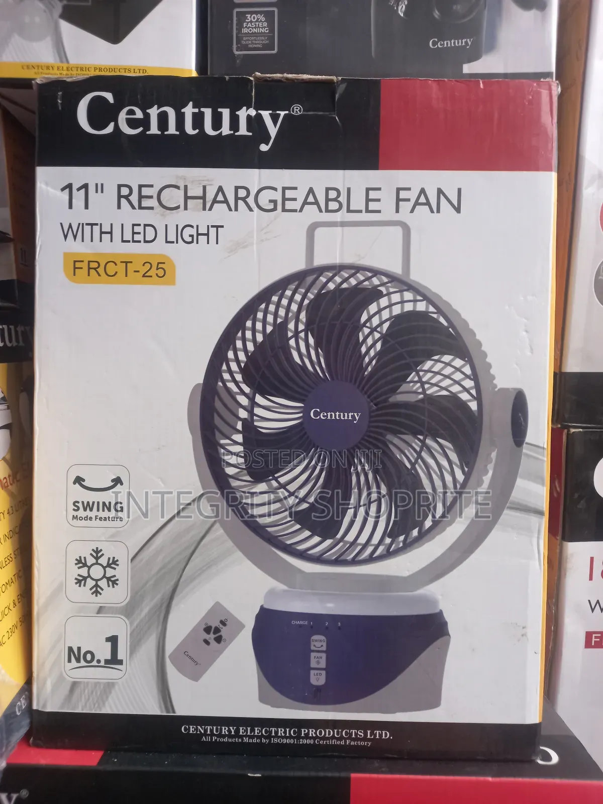 Century 11" Rechargeable Fan With Led Light