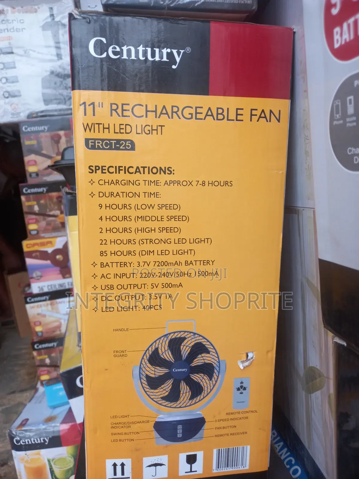 Century 11" Rechargeable Fan With Led Light
