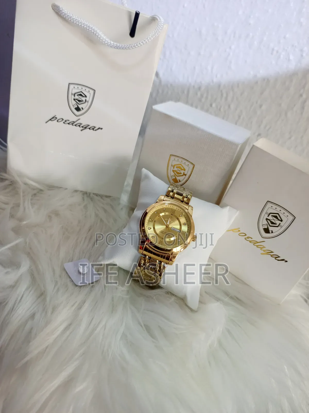 Water Resistant Poedagar Men's Gold Chain Wrist Watch