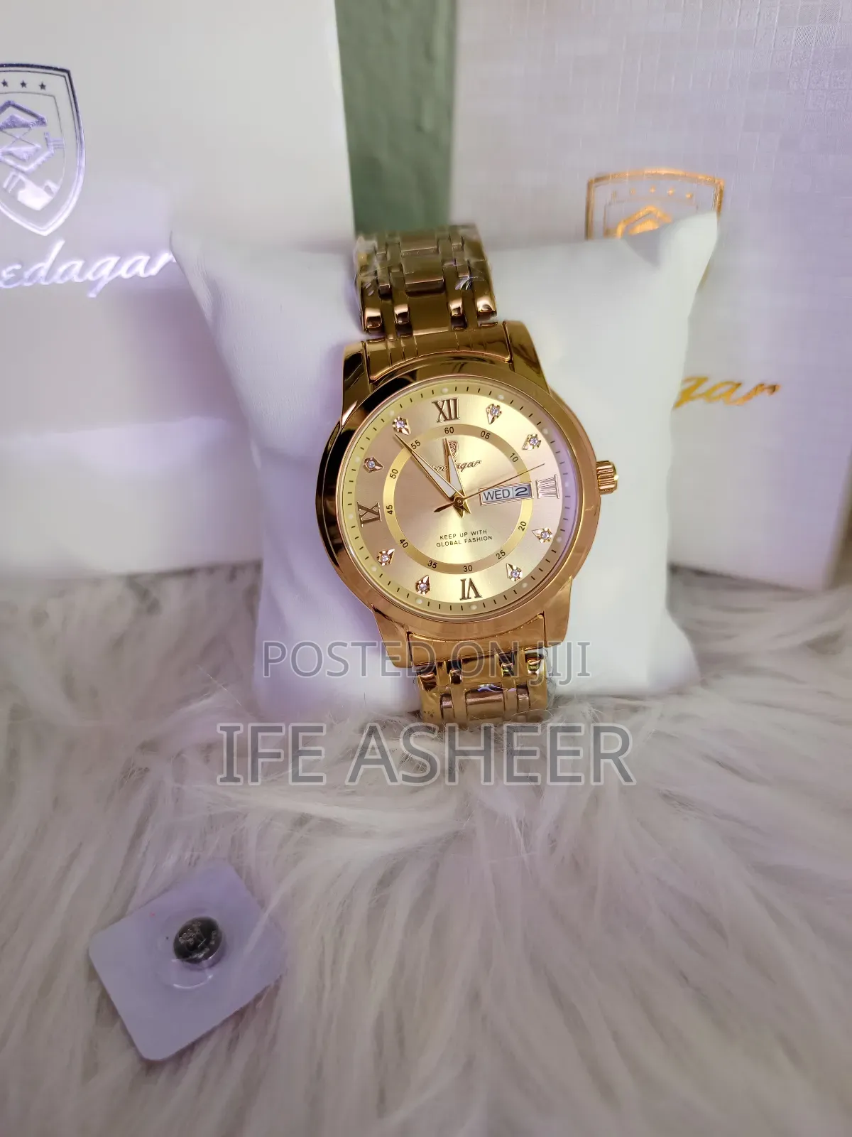 Water Resistant Poedagar Men's Gold Chain Wrist Watch