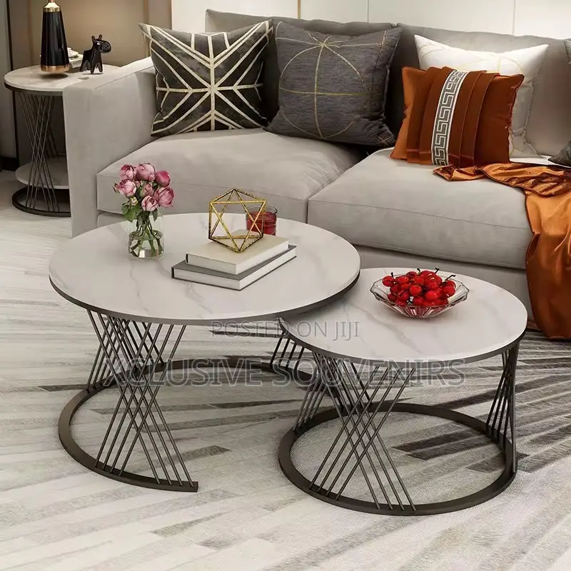 Real Marble Top Nesting Coffee Table With Metal Feet