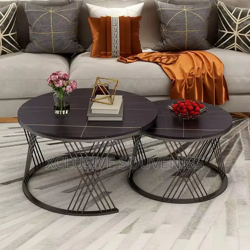 Real Marble Top Nesting Coffee Table With Metal Feet