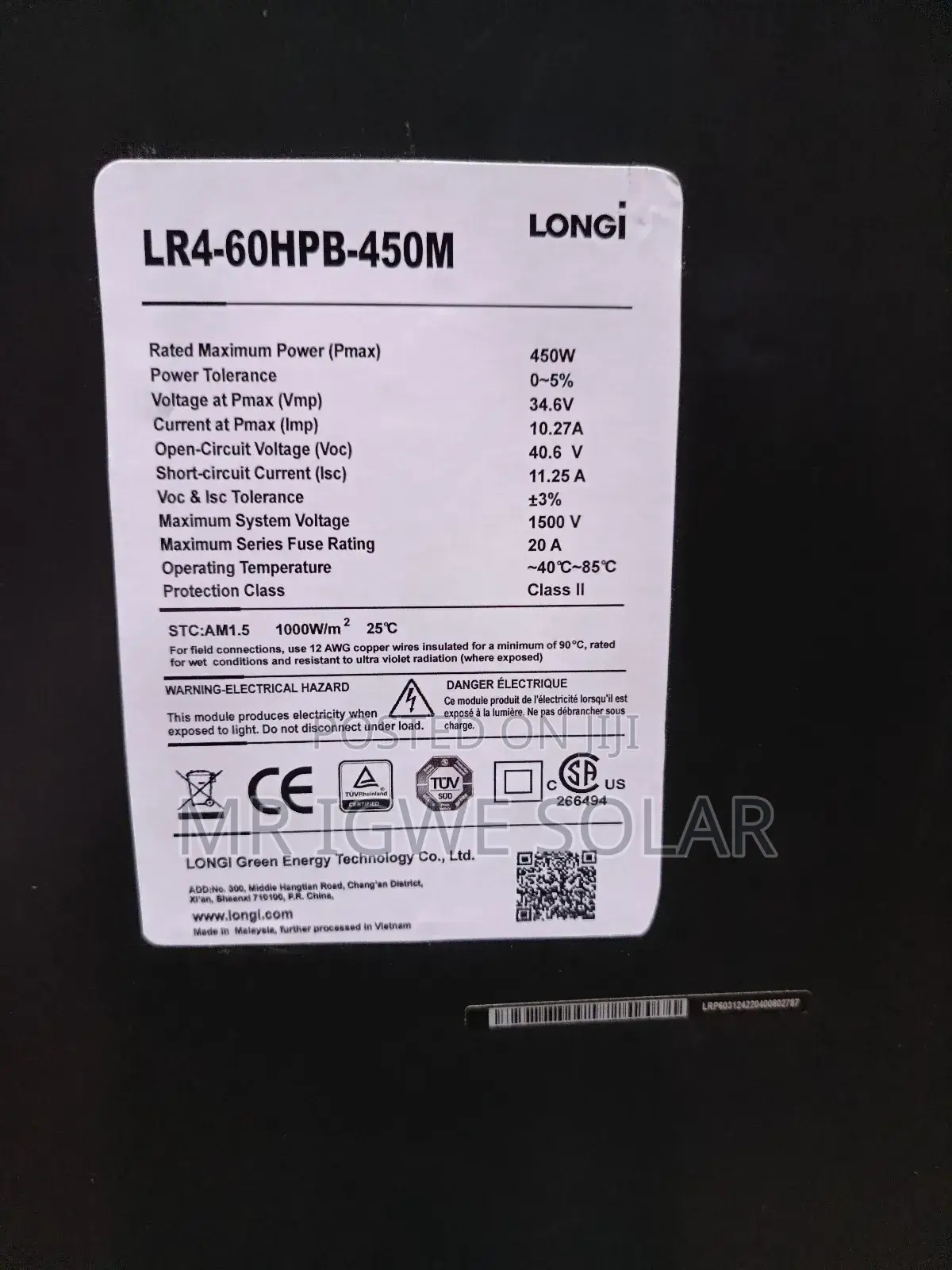 450watts Longi Panel Short 120cell
