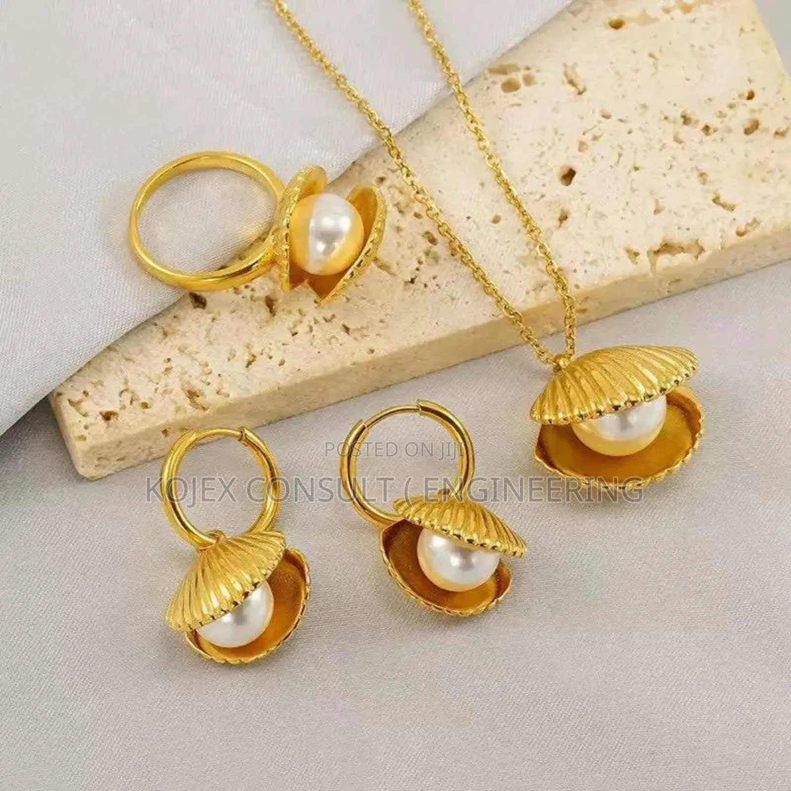 Fine Women Shell Jewelry Set Gold Plated Stainless Steel
