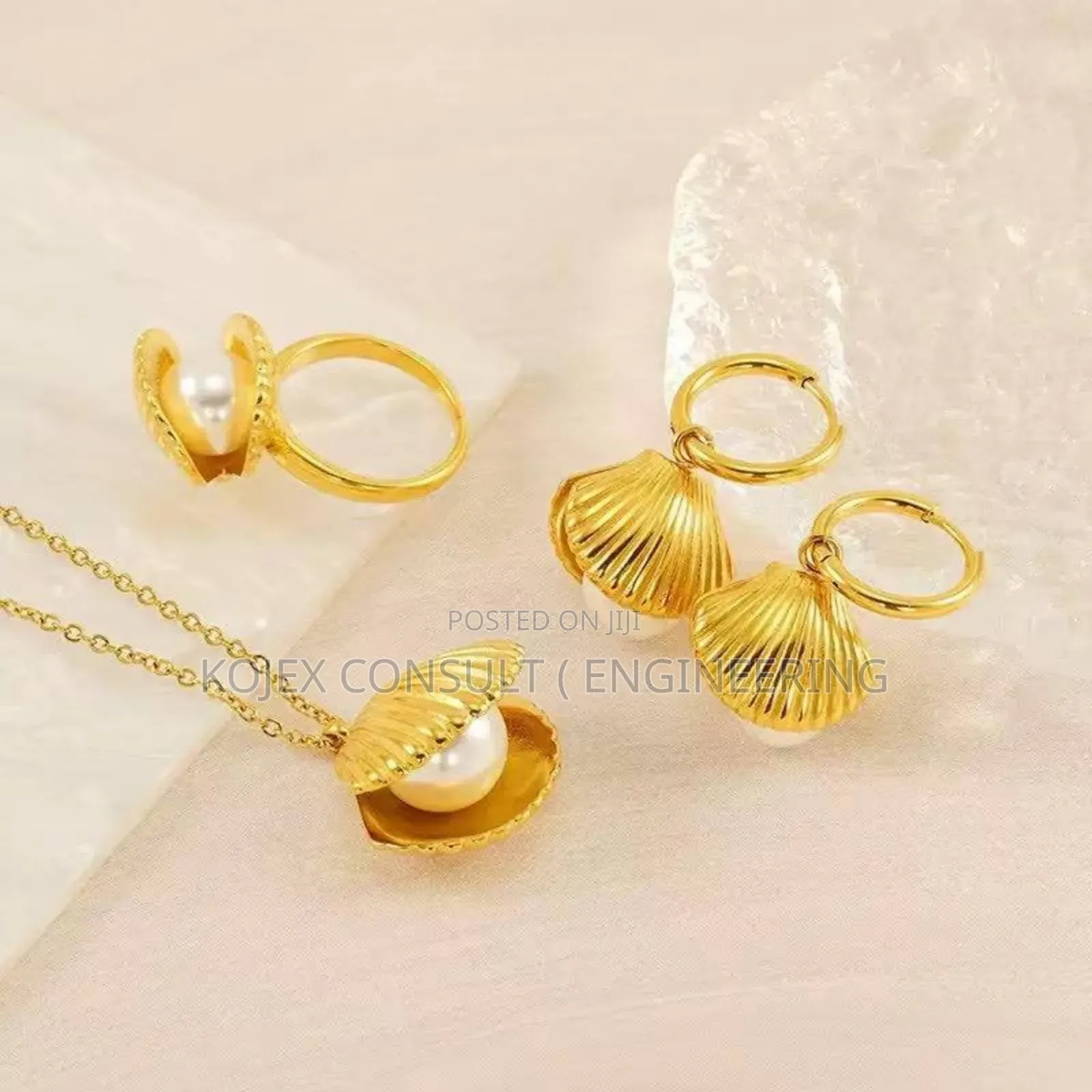 Fine Women Shell Jewelry Set Gold Plated Stainless Steel