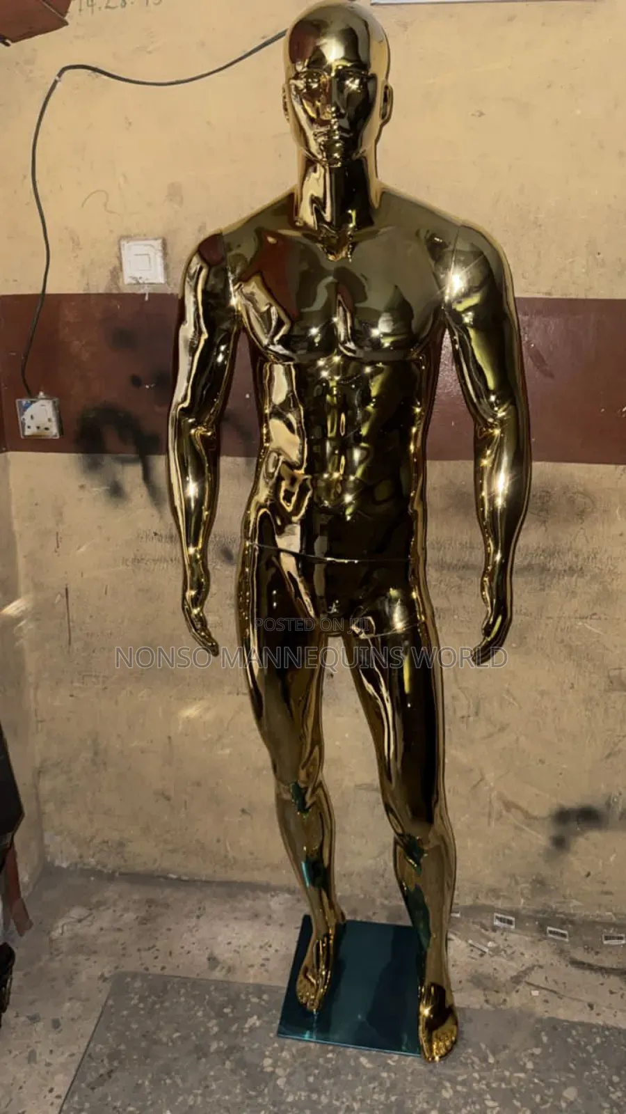 Huge Gold Chrome Male Mannequin With Face