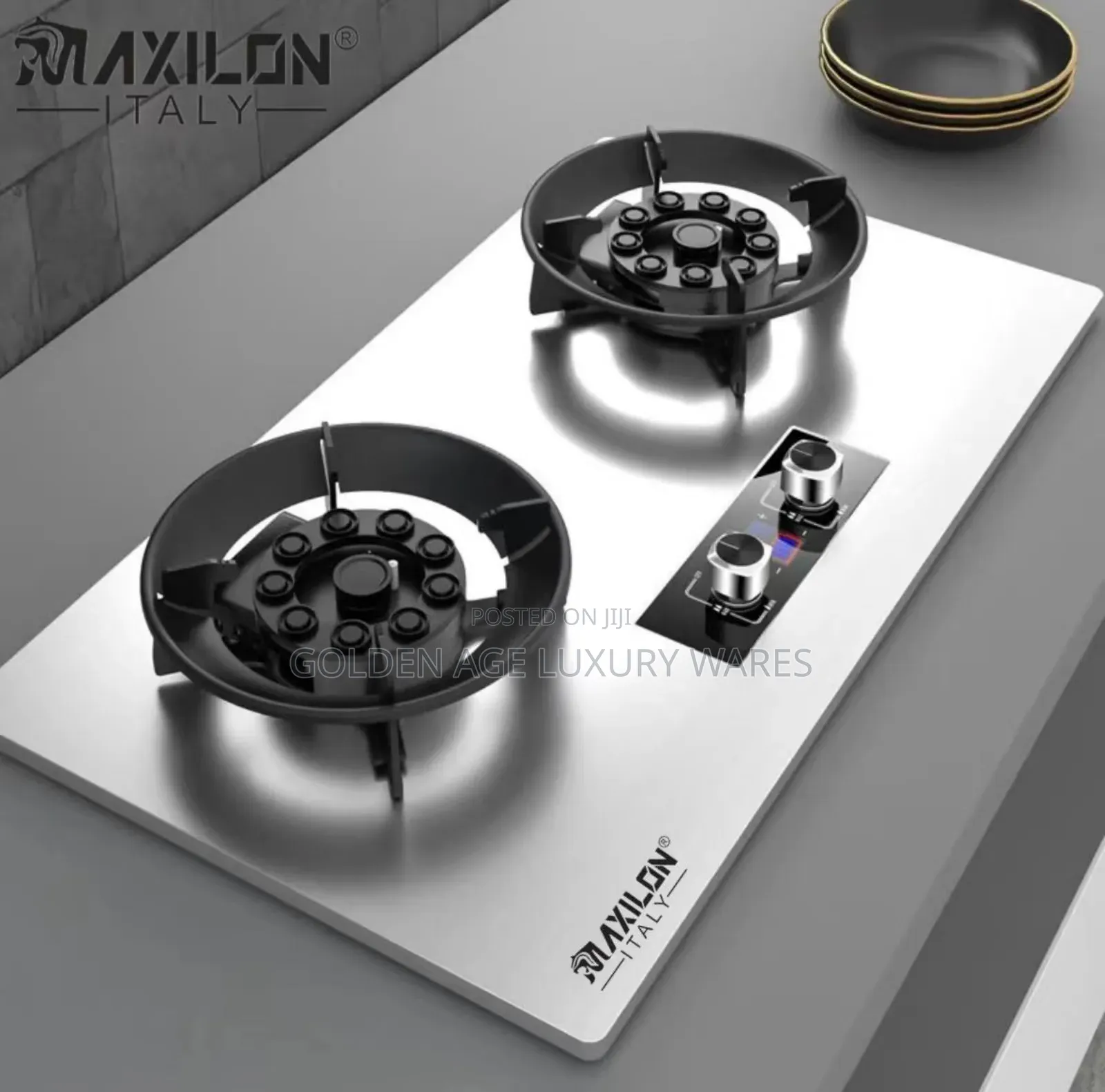 Black on Stainless Surface 2 Burner Lift Up Gas Cooker