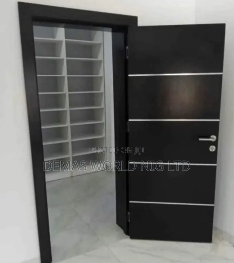 Black With Silver Line Wooden Door