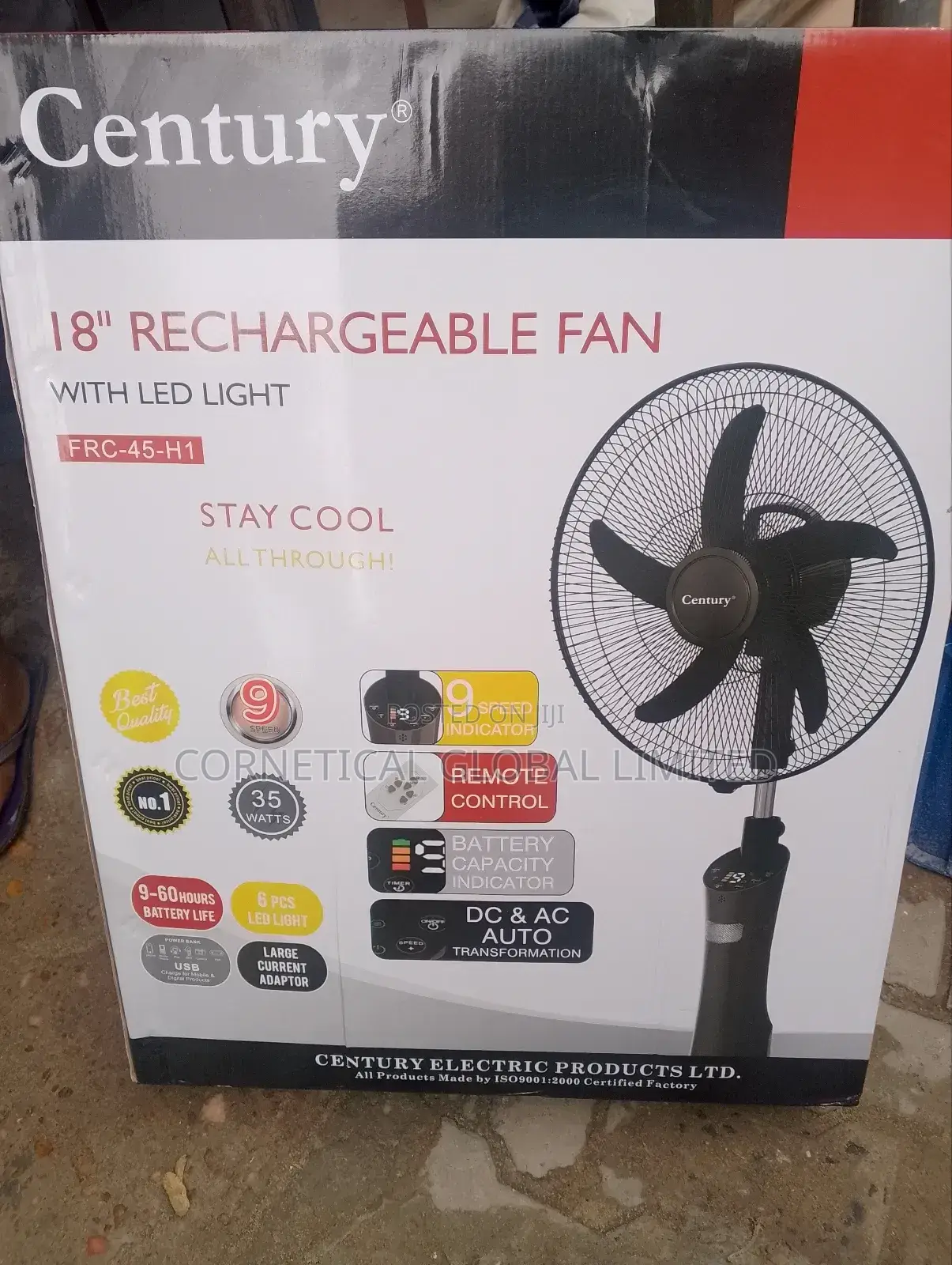 Century 18" Rechargeable Fan With Led Light