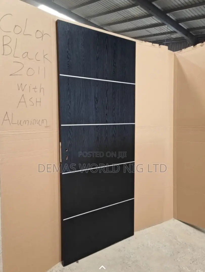 Black Wooden Door With Silver Line Vision 8