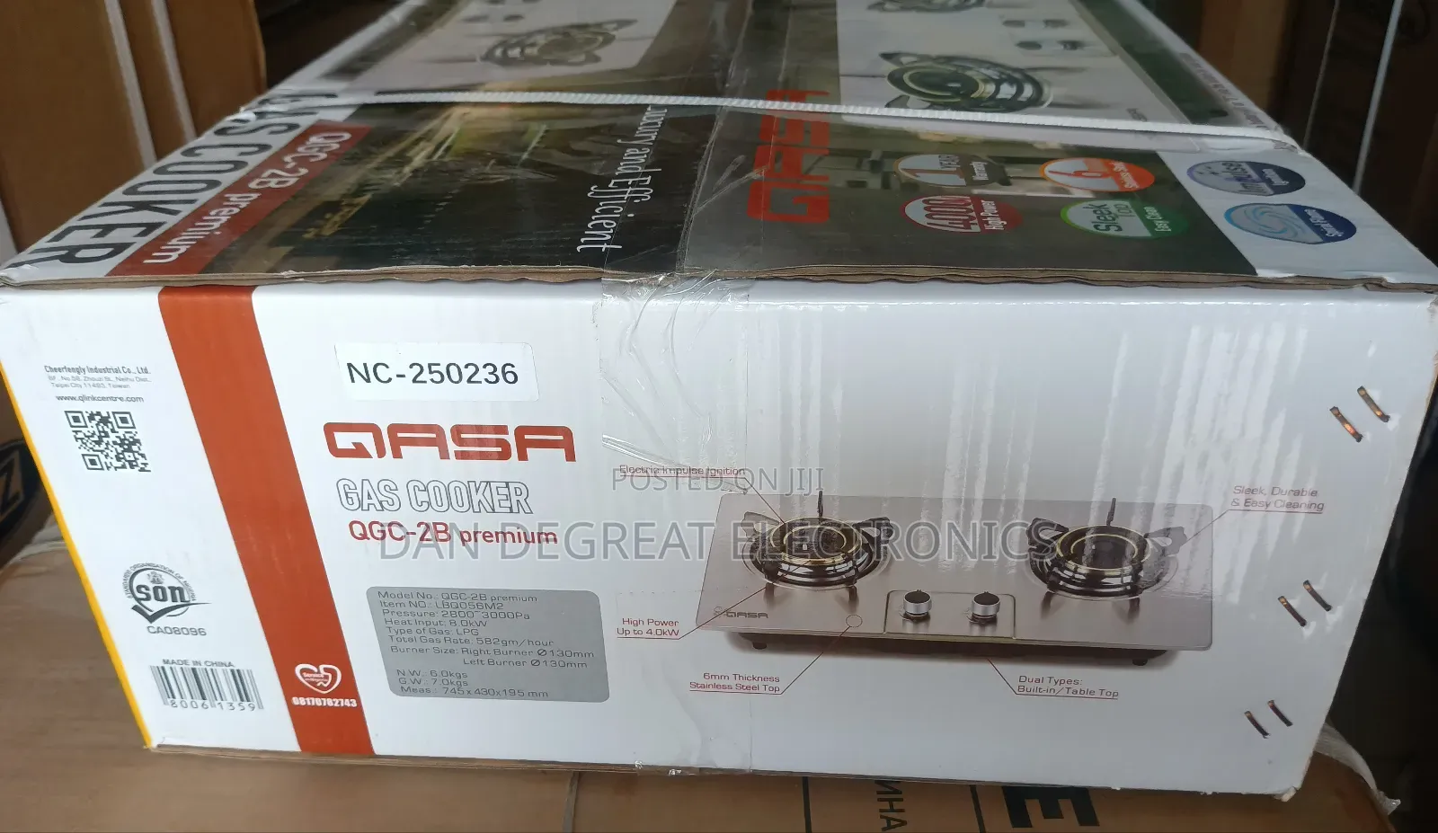 Qasa QGC-2b Premium 2 Burner Inbuilt Gas Cooker