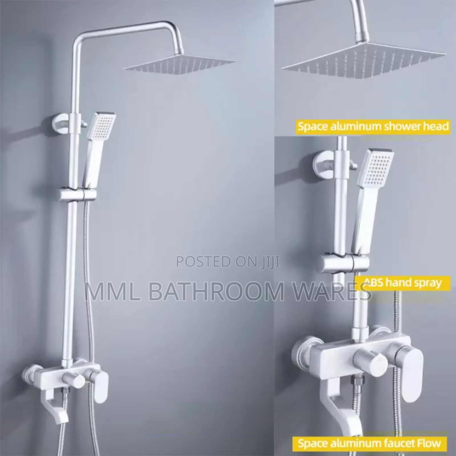 Square Shower Head, Hand Shower and Hot Cold Mixer Set