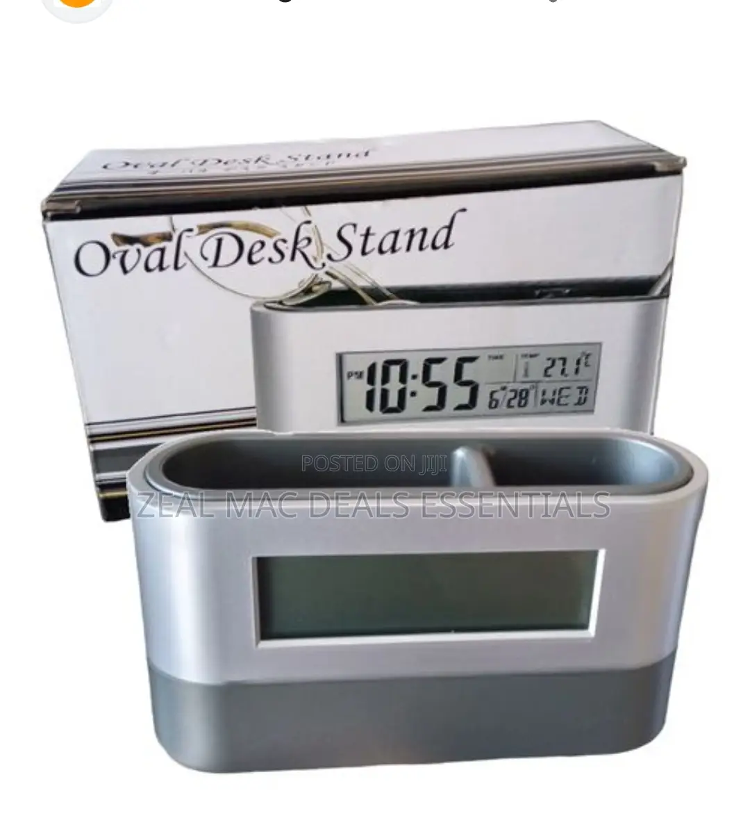 Oval Desk Stand Pen Holder With Digital Clock