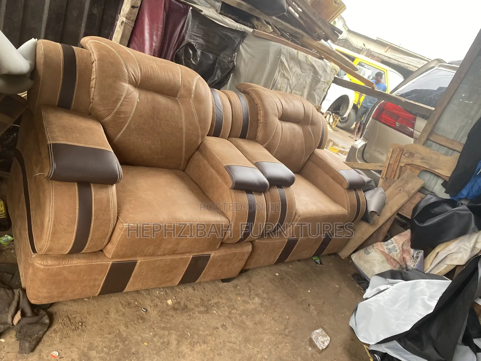 7 Seaters Brown Mixed Leather Sofa