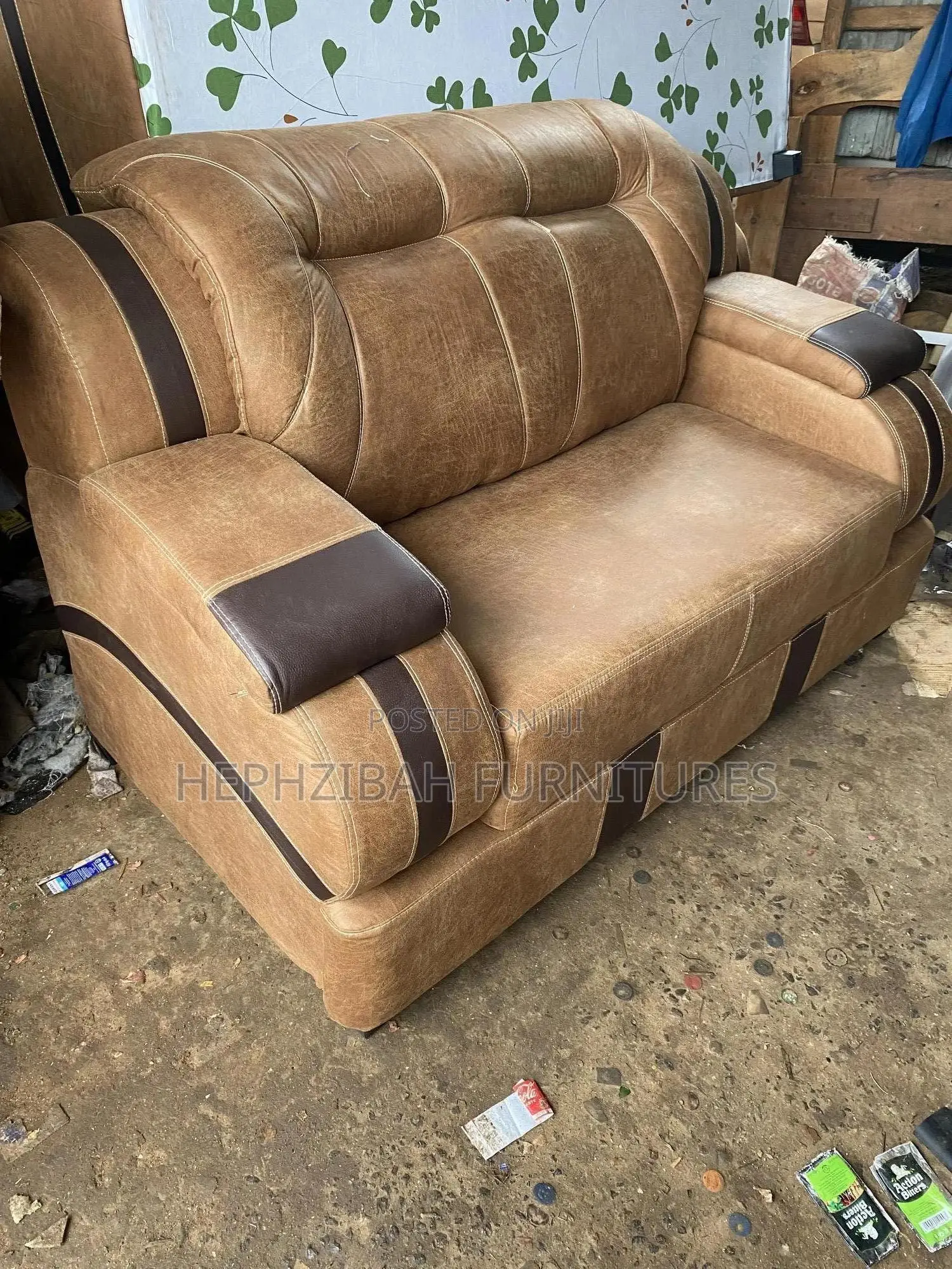 7 Seaters Brown Mixed Leather Sofa