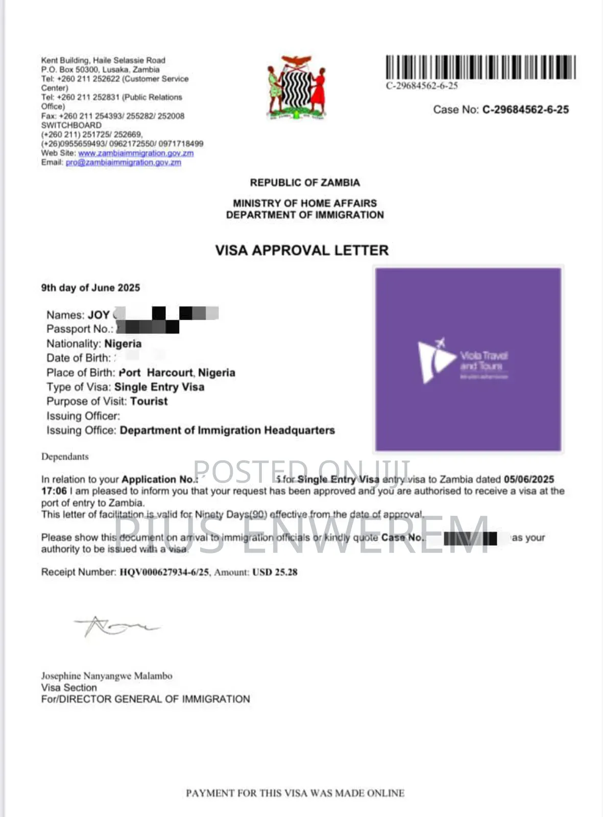 Zambia Visa (100%)