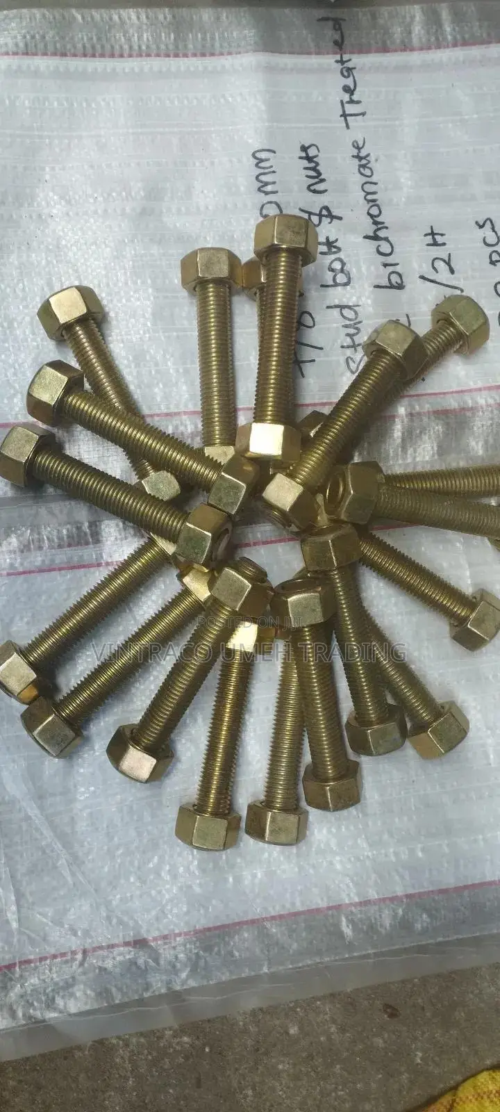 7/8 X 150mm Stud Bolt Nuts Zinc Plated/Bichromate Treated