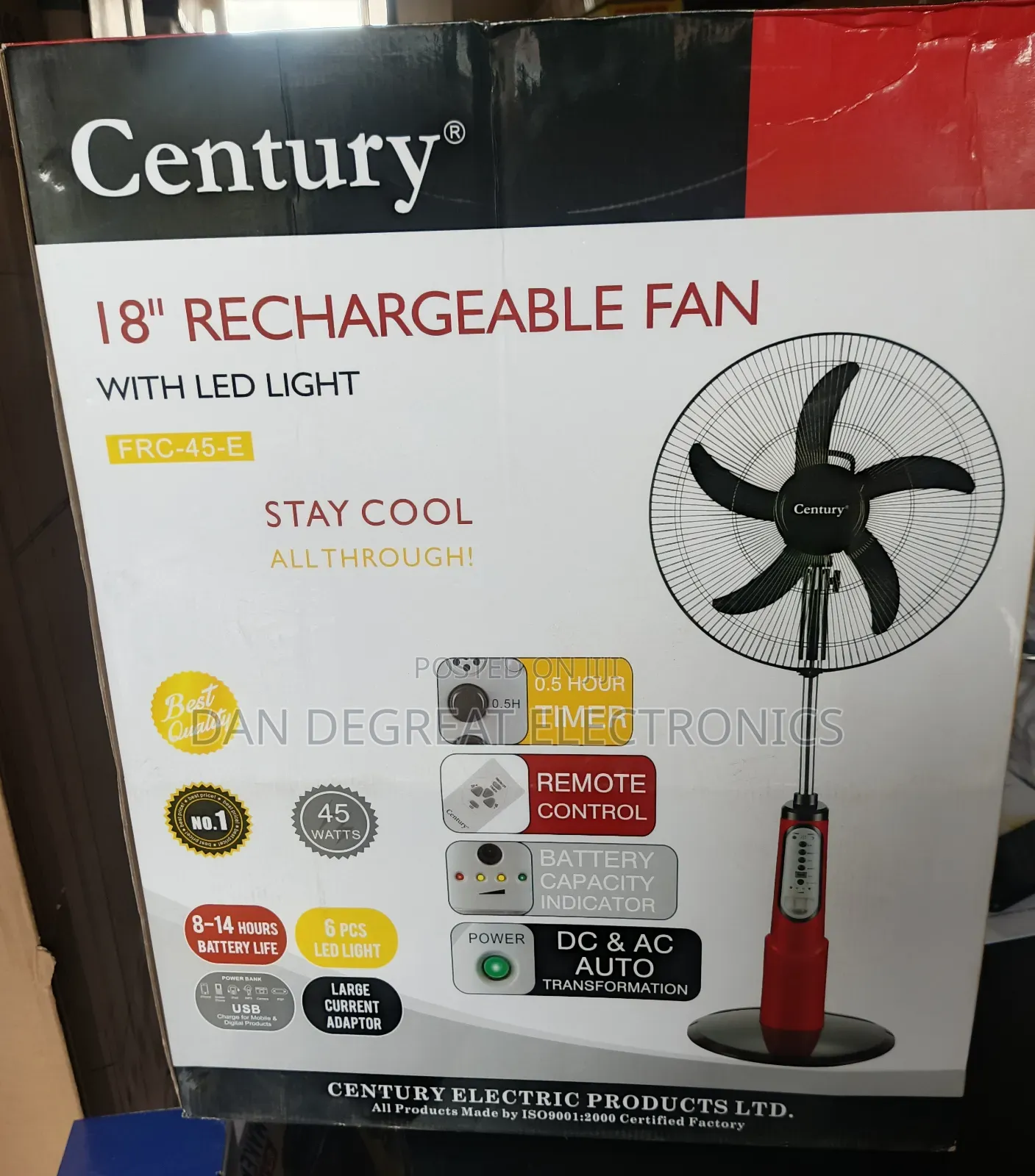 Century 18" Rechargeable Standing Fan FRC-45-E