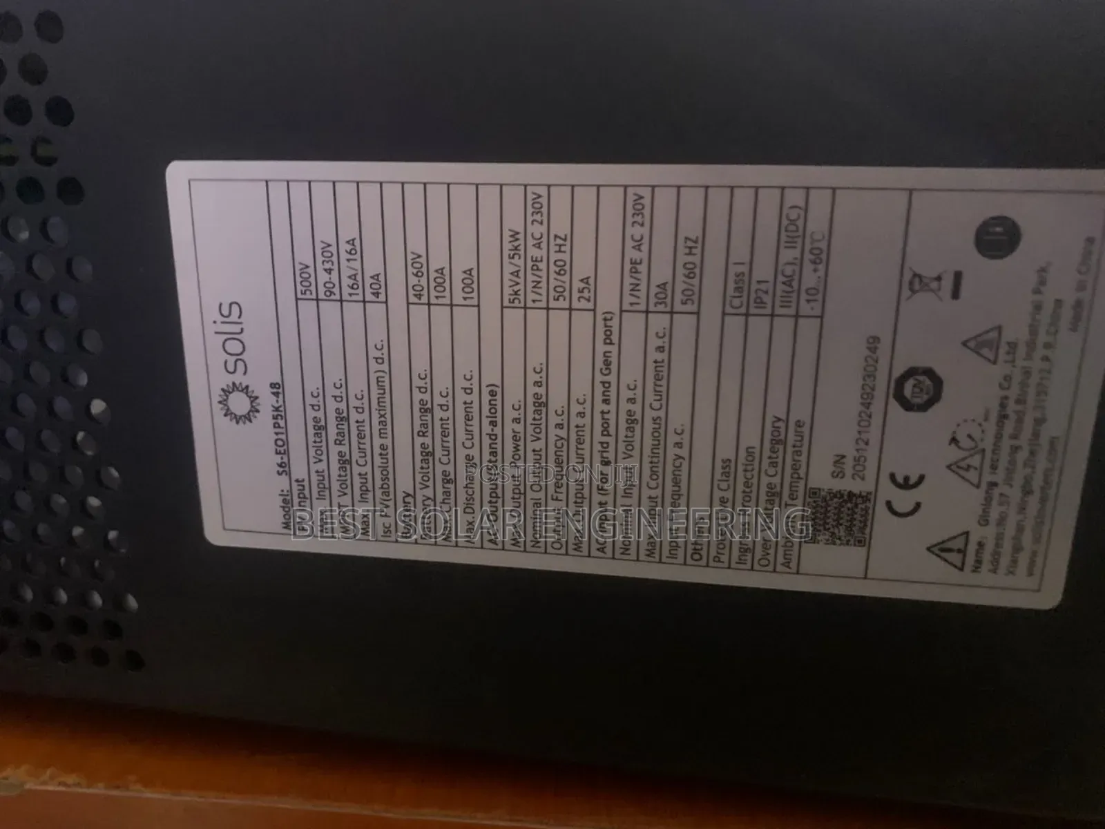 5kw 48v Hybrid Solar Inverter (5kva Solis) S6-Eo1p5k-48