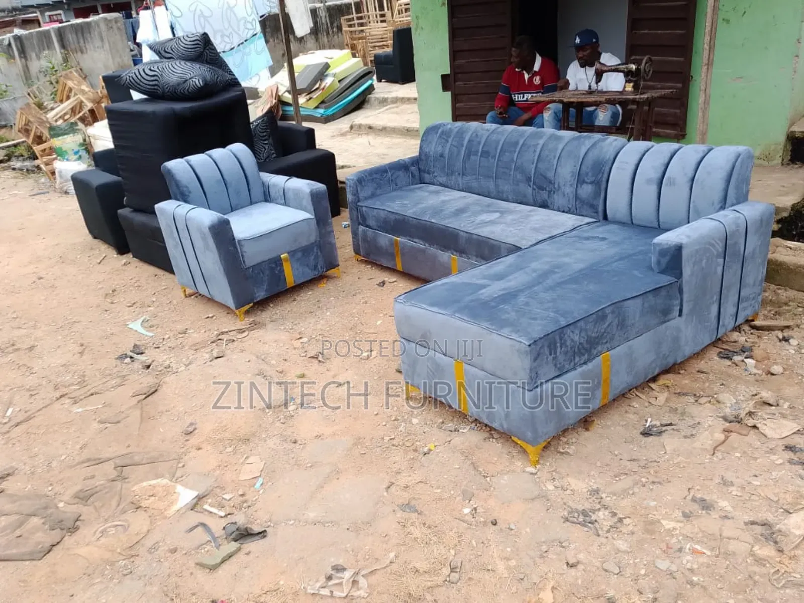 Gray Colour L Shape Sofas and a Single Seater