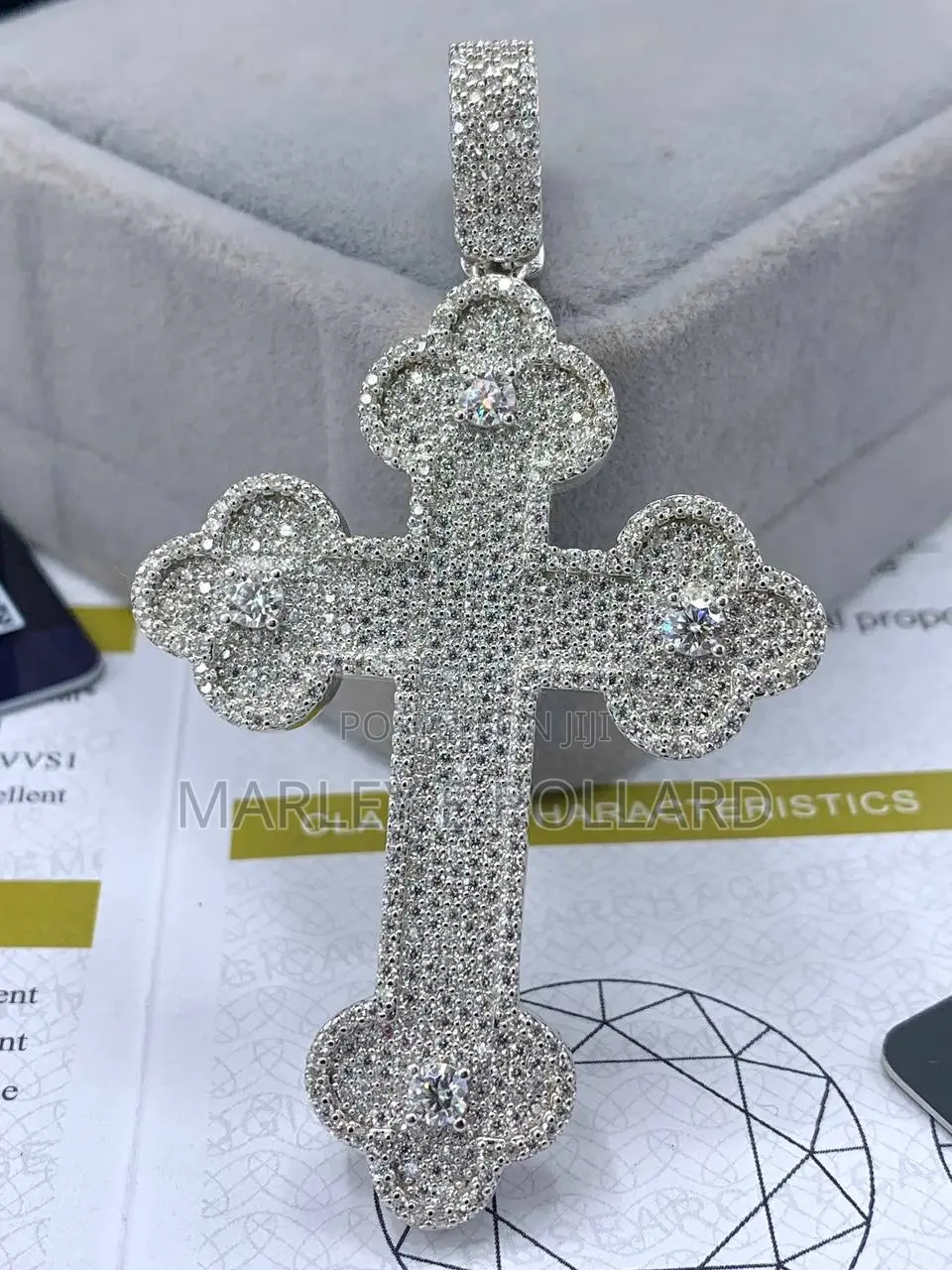 Spade Shaped Moissanite Cross Chain